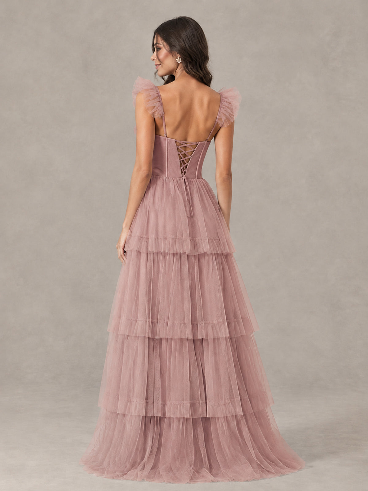 BOLODOO Dusty Rose Tiered Tulle Bridesmaid Dress with Slit - Dusty Rose - Dusty Rose (2)
