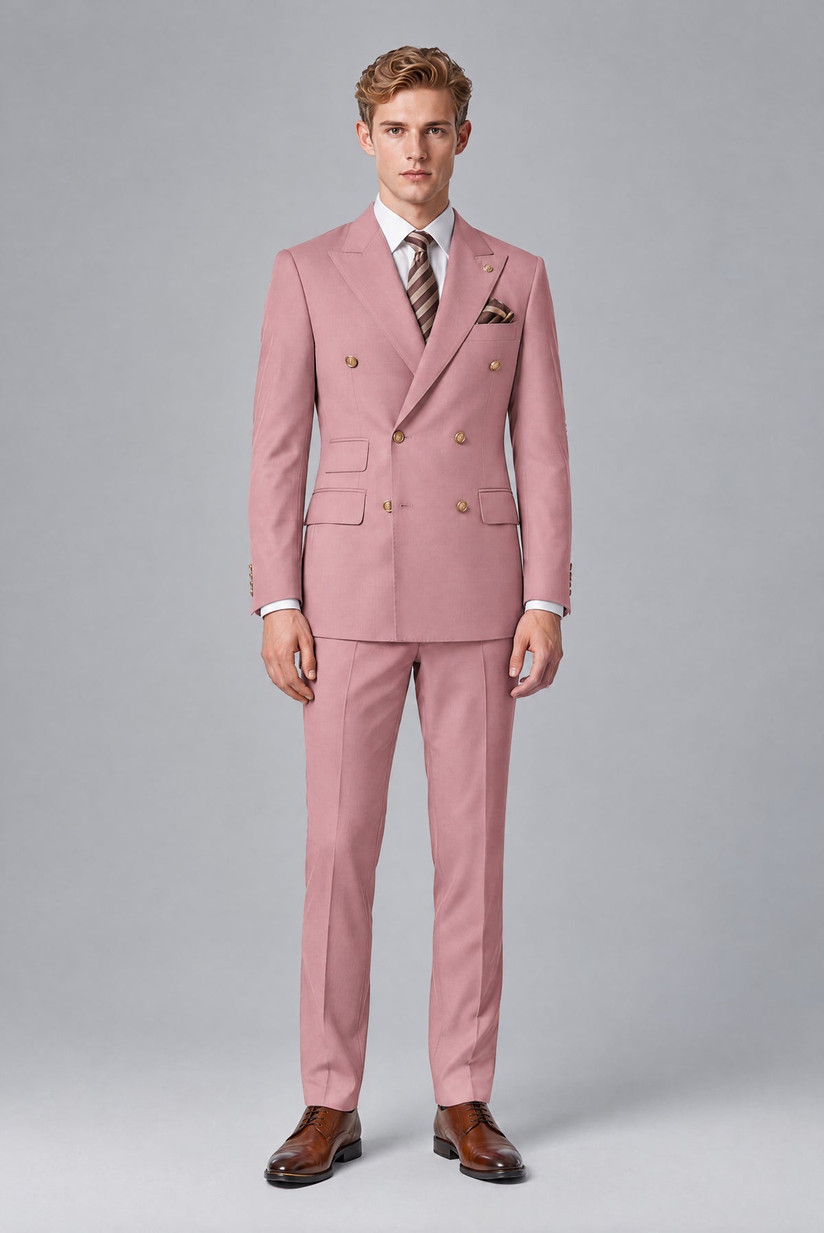 Bolodoo Men's Dusty Rose Double-Breasted 2-Piece Wedding Suit - Dusty Rose - Dusty Rose (2)