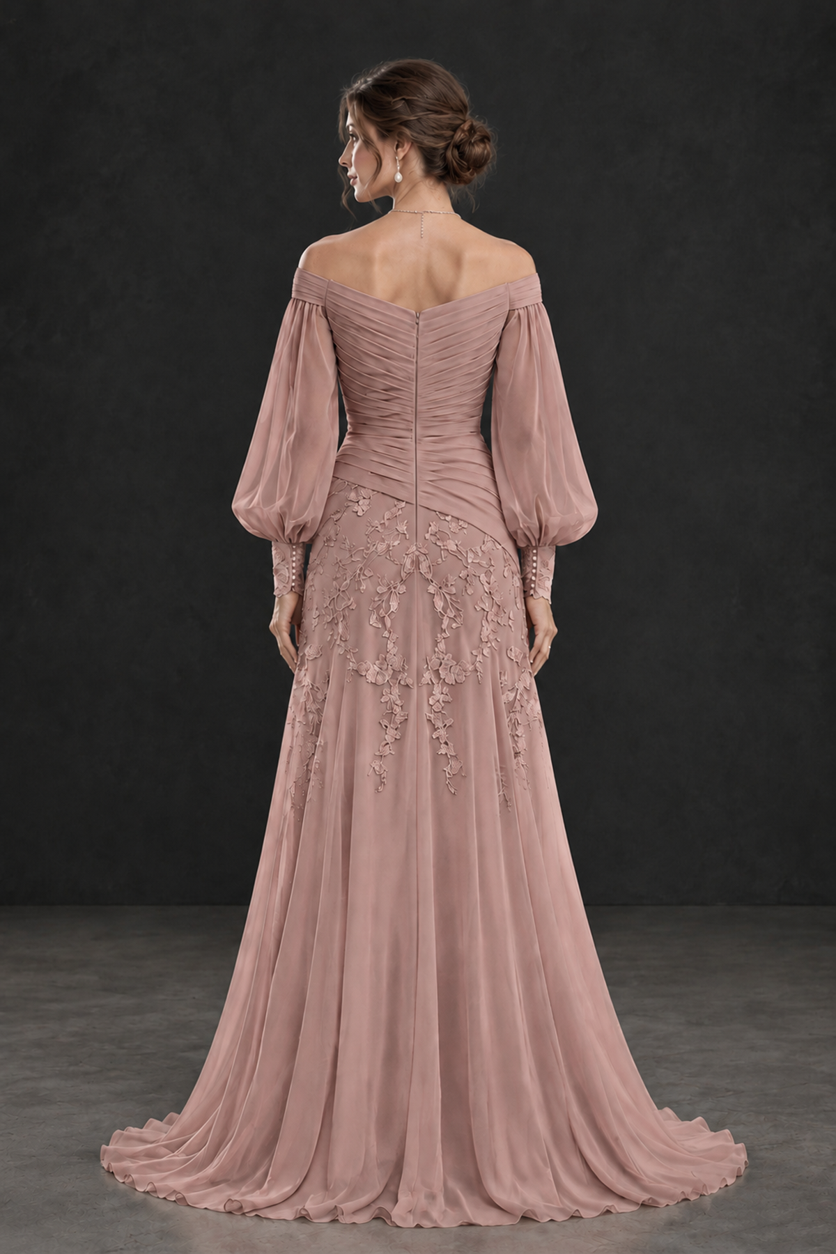 BOLODOO Dusty Rose Long Sleeve Mother of the Bride Dress with Floral Appliqués - Dusty Rose - Dusty Rose (2)