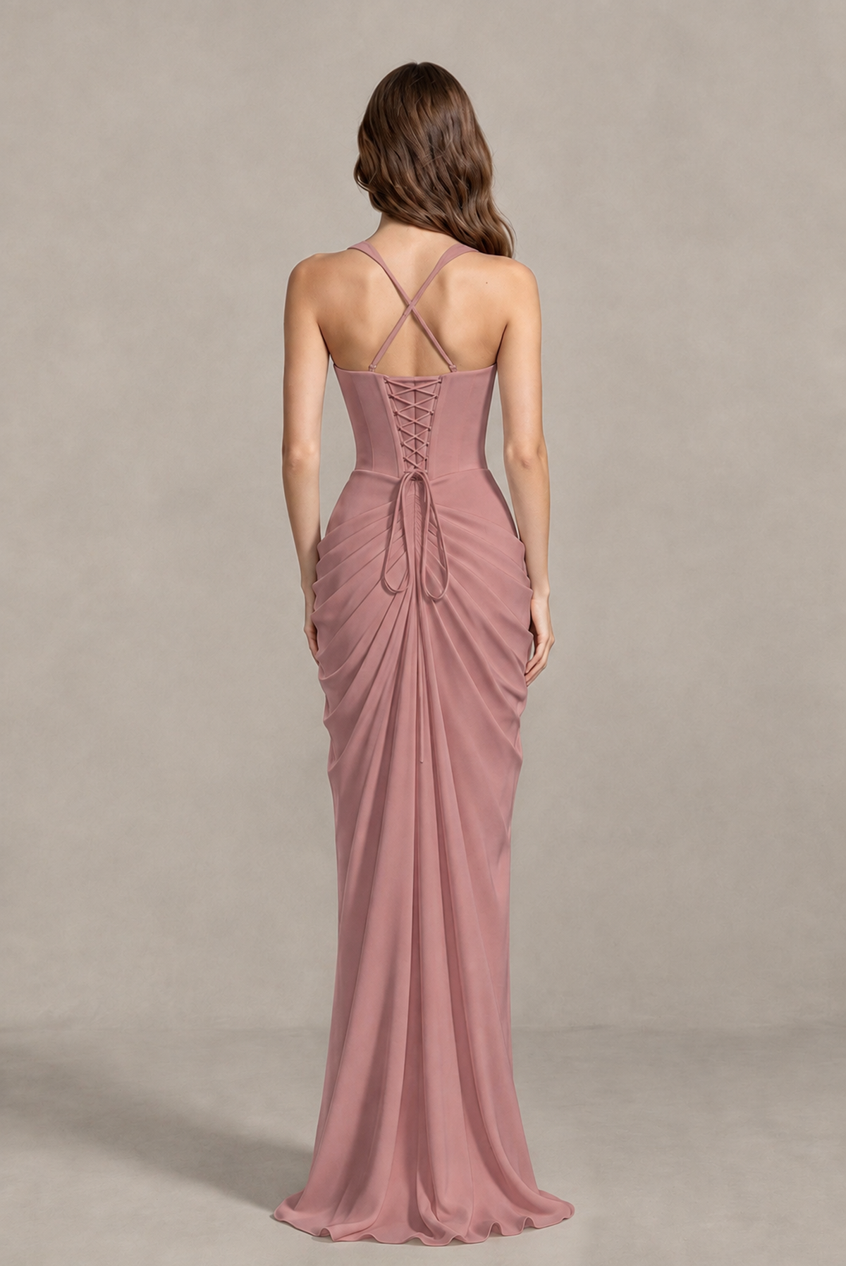 BOLODOO Chocolate Dusty Rose Sweetheart Maxi Dress with High Slit - Dusty Rose