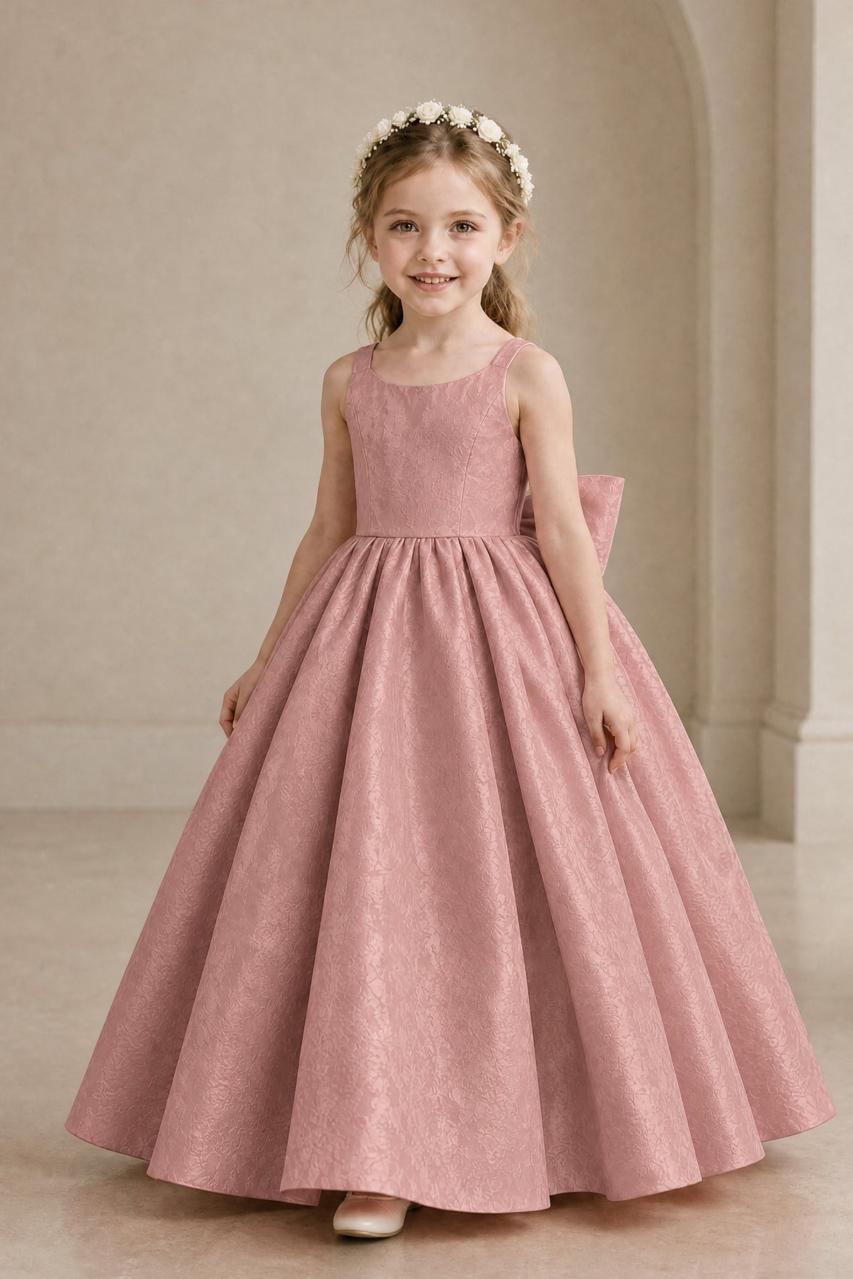 BOLODOO Dusty Rose Girls' A-Line Flower Girl Dress with Back Bow - Dusty Rose