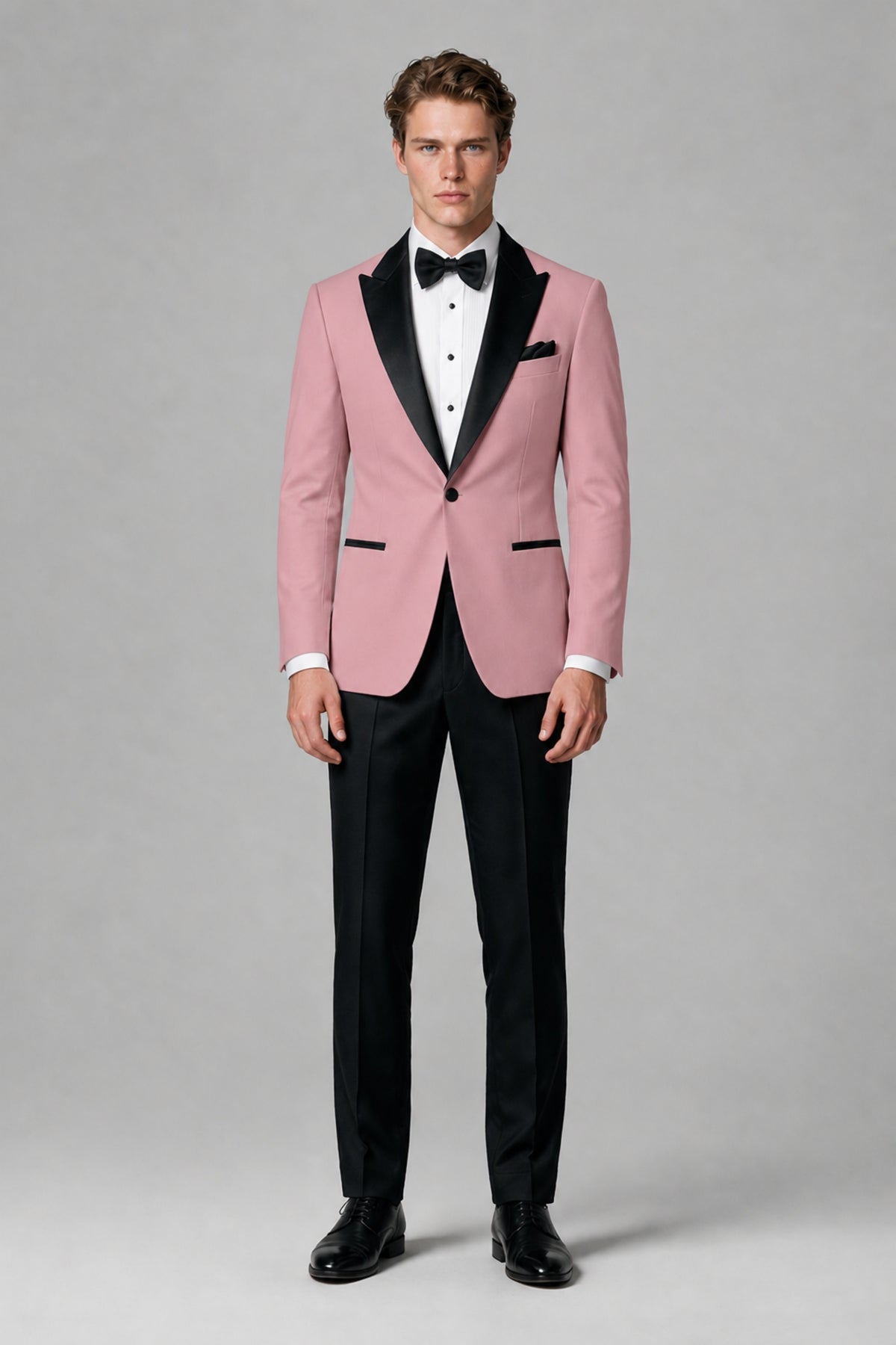 BOLODOO Men's Dusty Rose Single-Button Tuxedo Blazer & Black Trousers 2-Piece Suit Set - Dusty Rose - Dusty Rose (2)