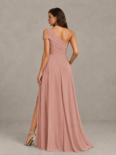 BOLODOO Dusty Rose One-Shoulder Bridesmaid Dress with Side Slit - Dusty Rose - Dusty Rose (2)