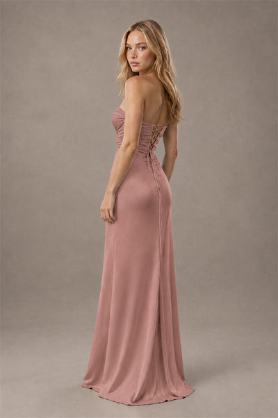 BOLODOO Dusty Rose Sweetheart Strapless Twist Knot Cutout Lace-Up Back Satin Mermaid Maxi Dress - Dusty Rose - Dusty Rose (2)