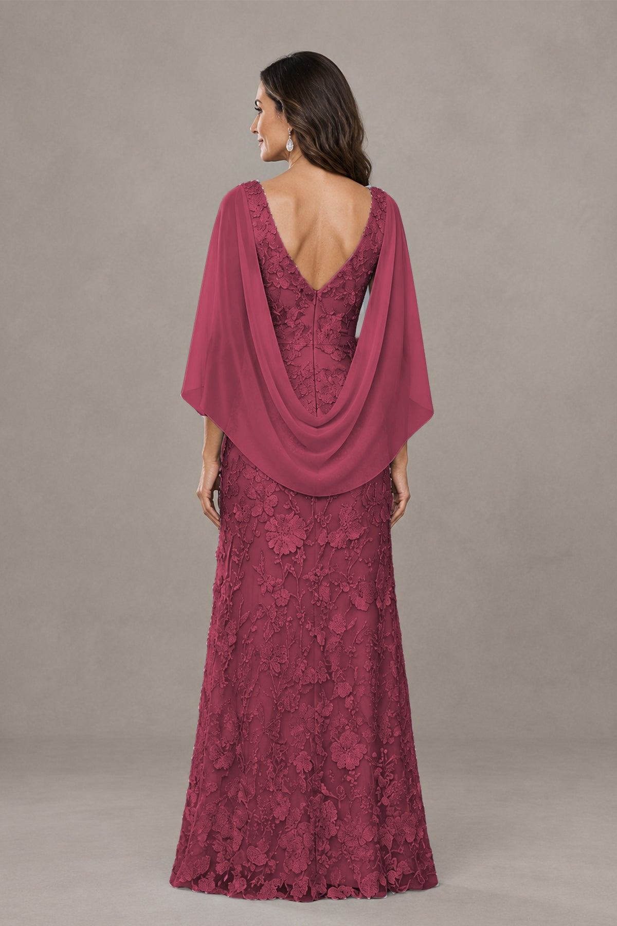 BOLODOO Dusty Rose Lace Mother of the Bride Dress with Cape Sleeves - Dusty Rose