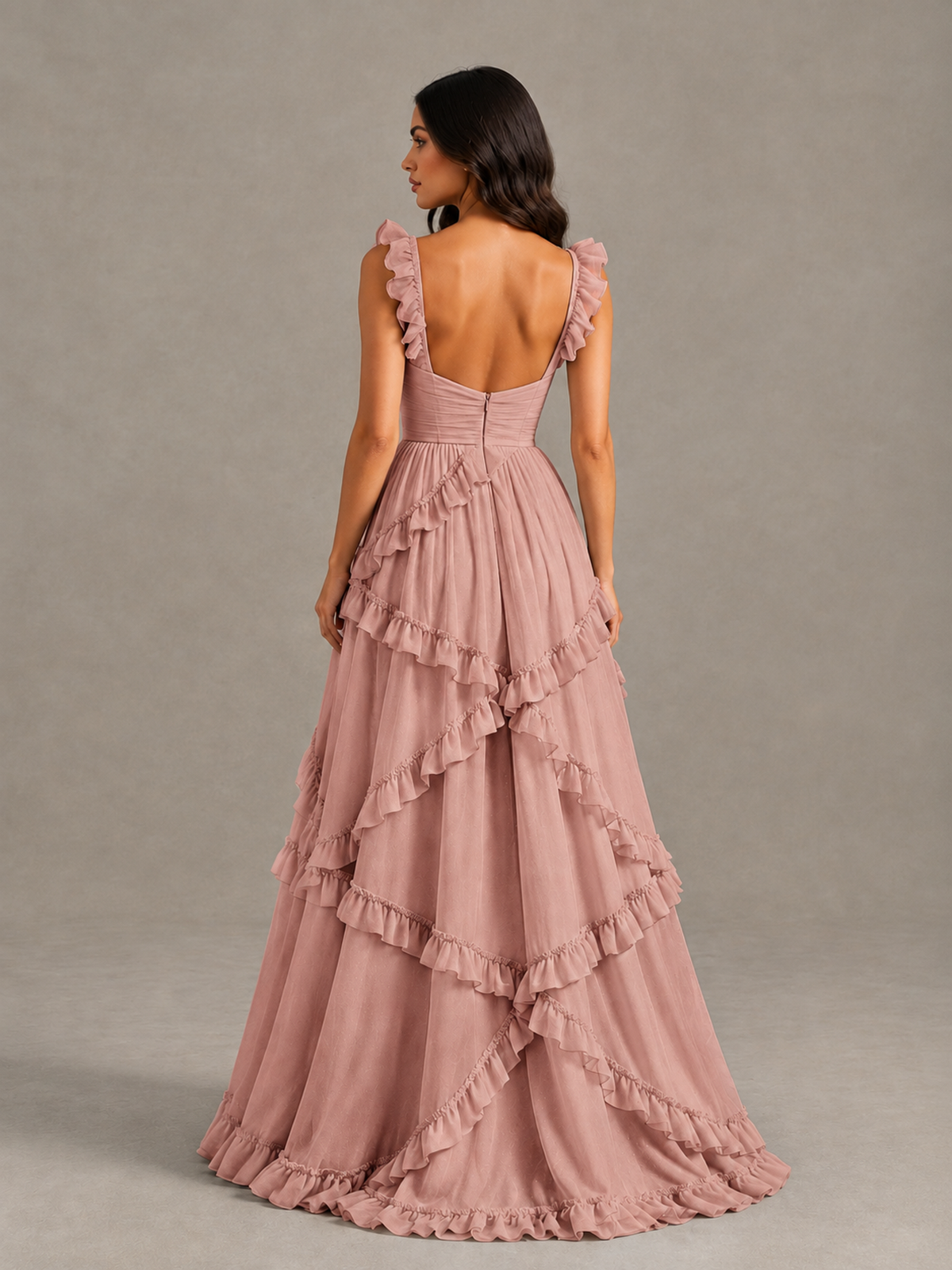 BOLODOO Dusty Rose Ruffle A-Line Prom Dress with Open Back - Dusty Rose - Dusty Rose (2)