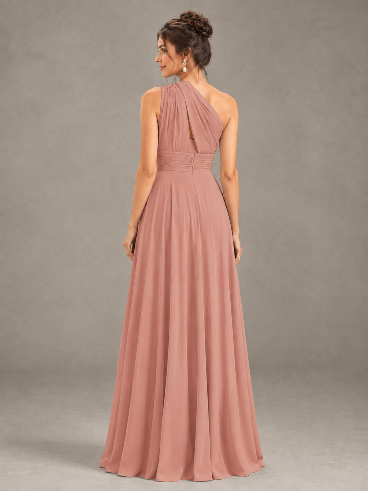 BOLODOO Dusty Rose One-Shoulder Chiffon-Look Bridesmaid Dress - Dusty Rose - Dusty Rose (2)