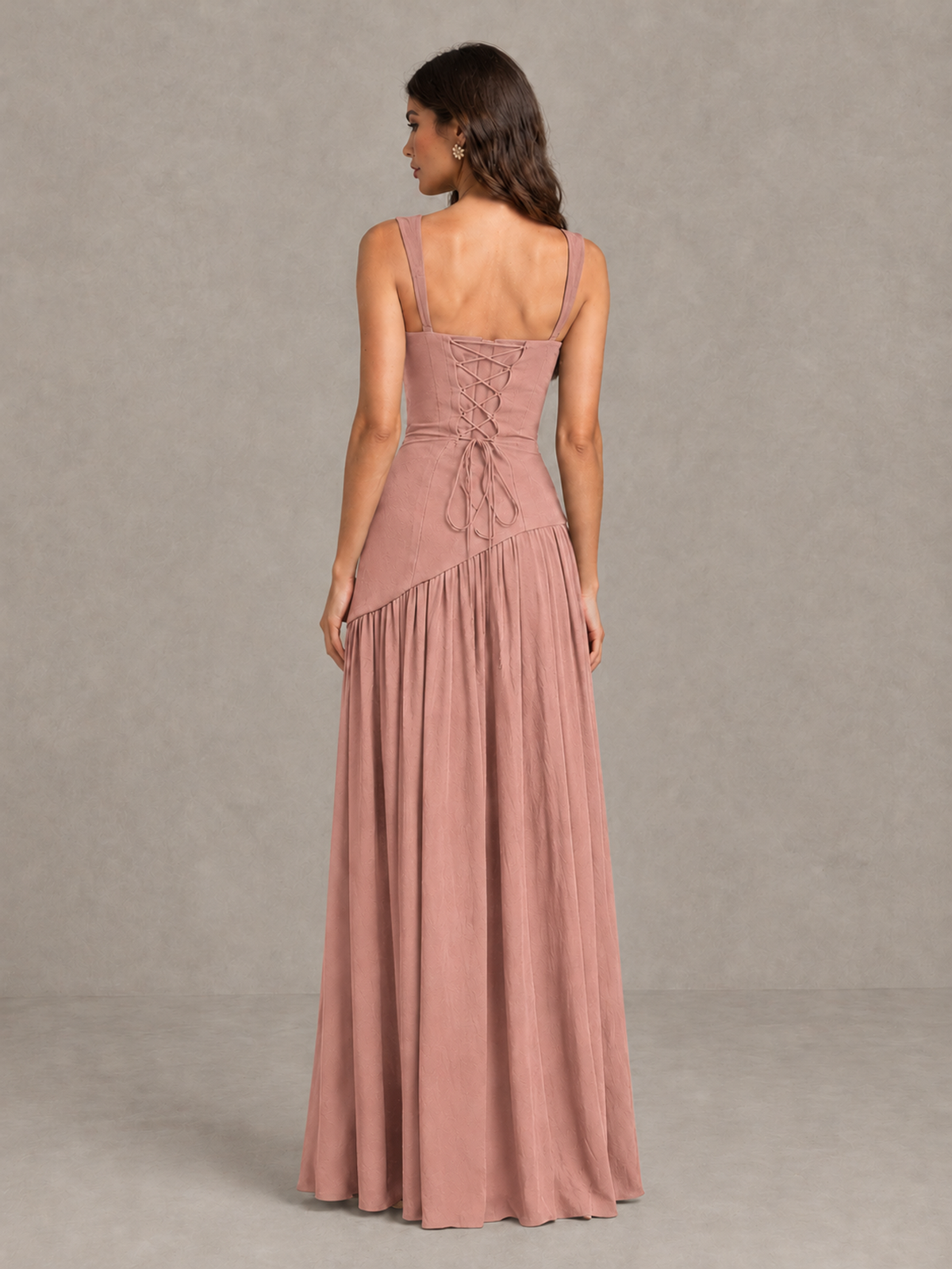 BOLODOO Dusty Rose Brown Scarf Bridesmaid Dress with Lace-Up Back - Dusty Rose - Dusty Rose (2)