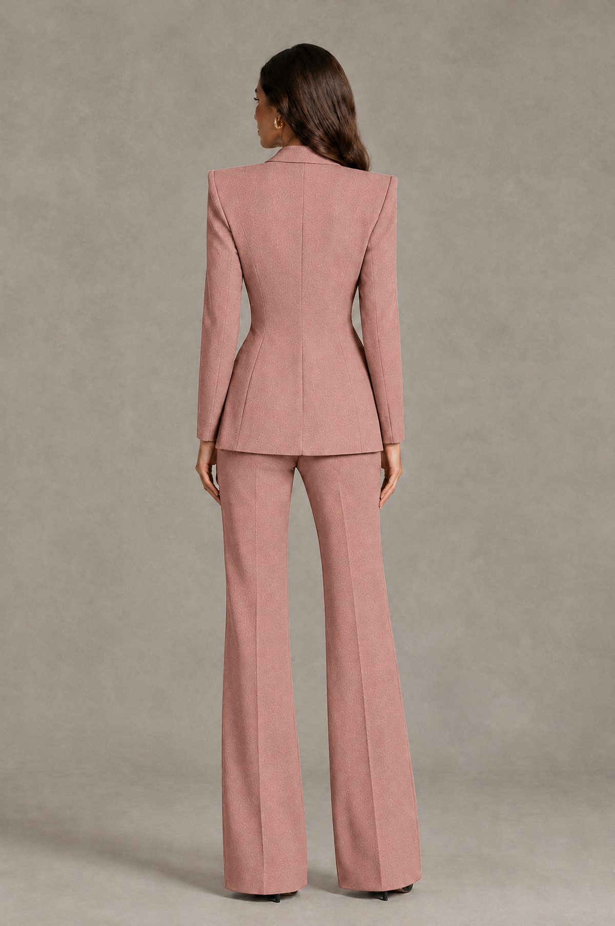 BOLODOO Dusty Rose Long Sleeve Wrap Blazer Pantsuit with Wide-Leg Trousers - Dusty Rose - Dusty Rose (2)