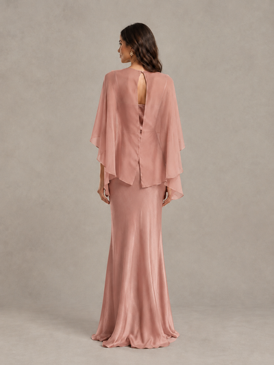 BOLODOO Dusty Rose Satin Mermaid Bridesmaid Dress with Chiffon Cape - Dusty Rose - Dusty Rose (2)