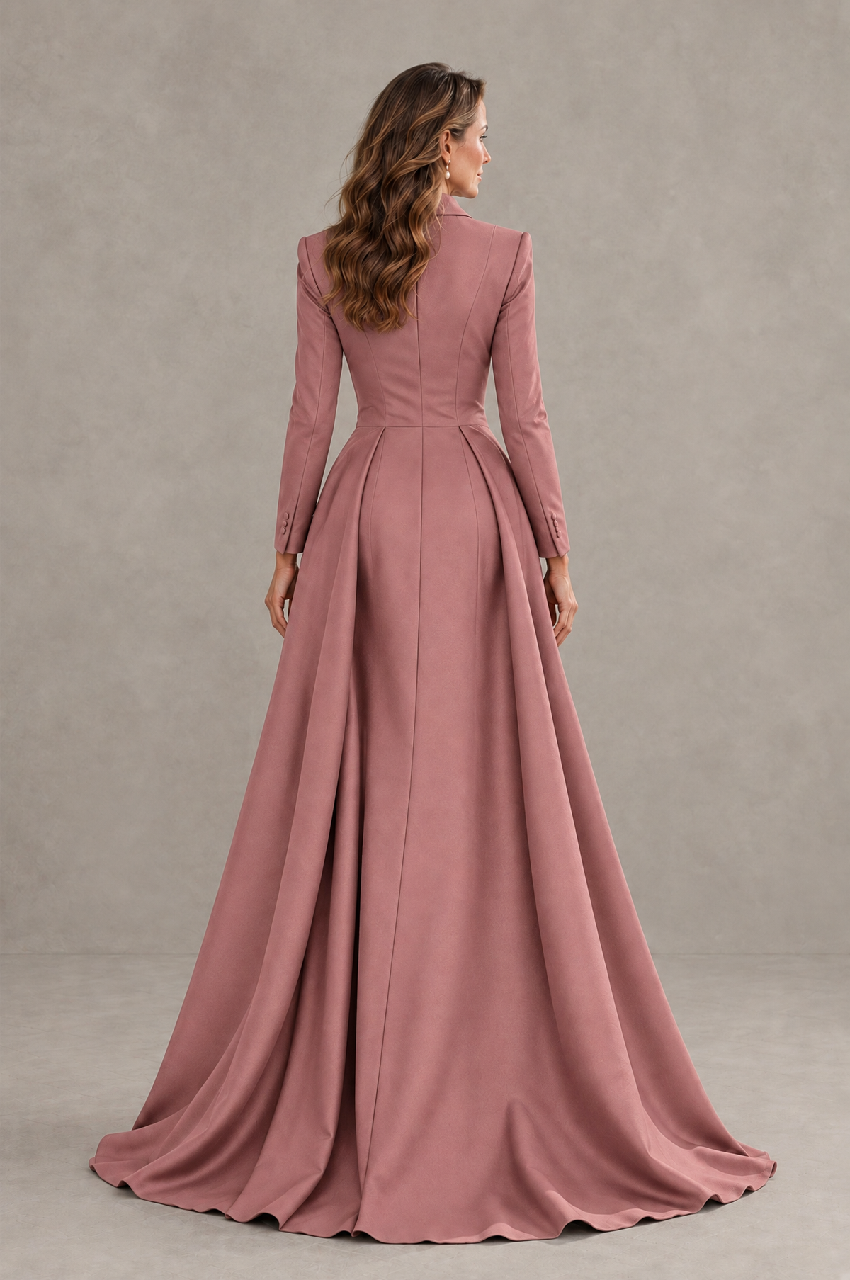 BOLODOO Dusty Rose Long Sleeve Lace Blazer Gown with High Slit - Dusty Rose - Dusty Rose (2)