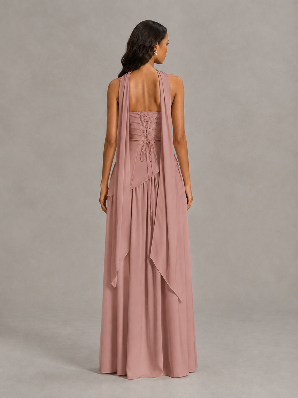 Dusty Rose Strapless Bridesmaid Dress with Scarf & High Slit - Dusty Rose - Dusty Rose (2)