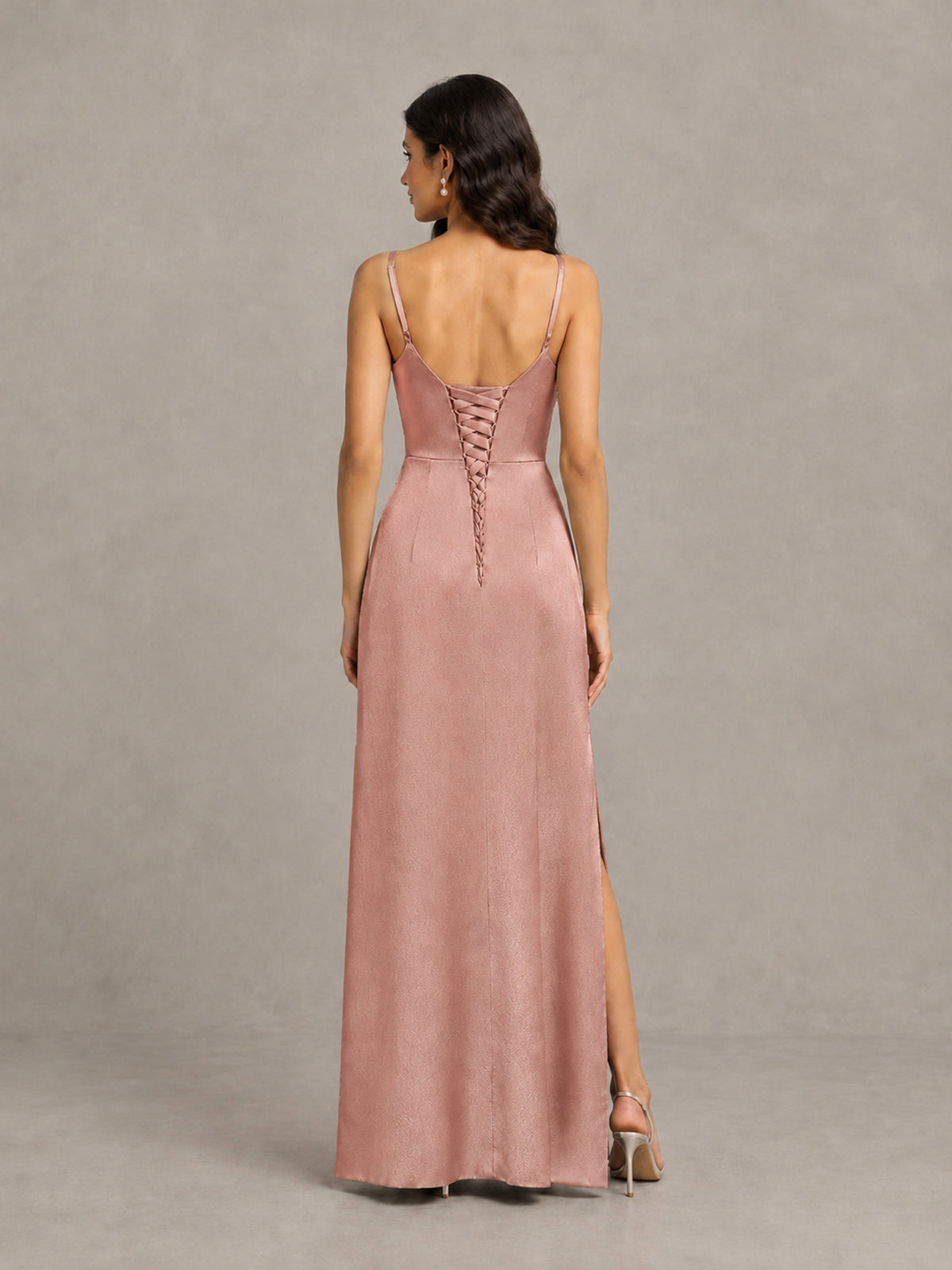 BOLODOO Dusty Rose Cowl Neck Satin Bridesmaid Dress with Slit - Dusty Rose - Dusty Rose (2)