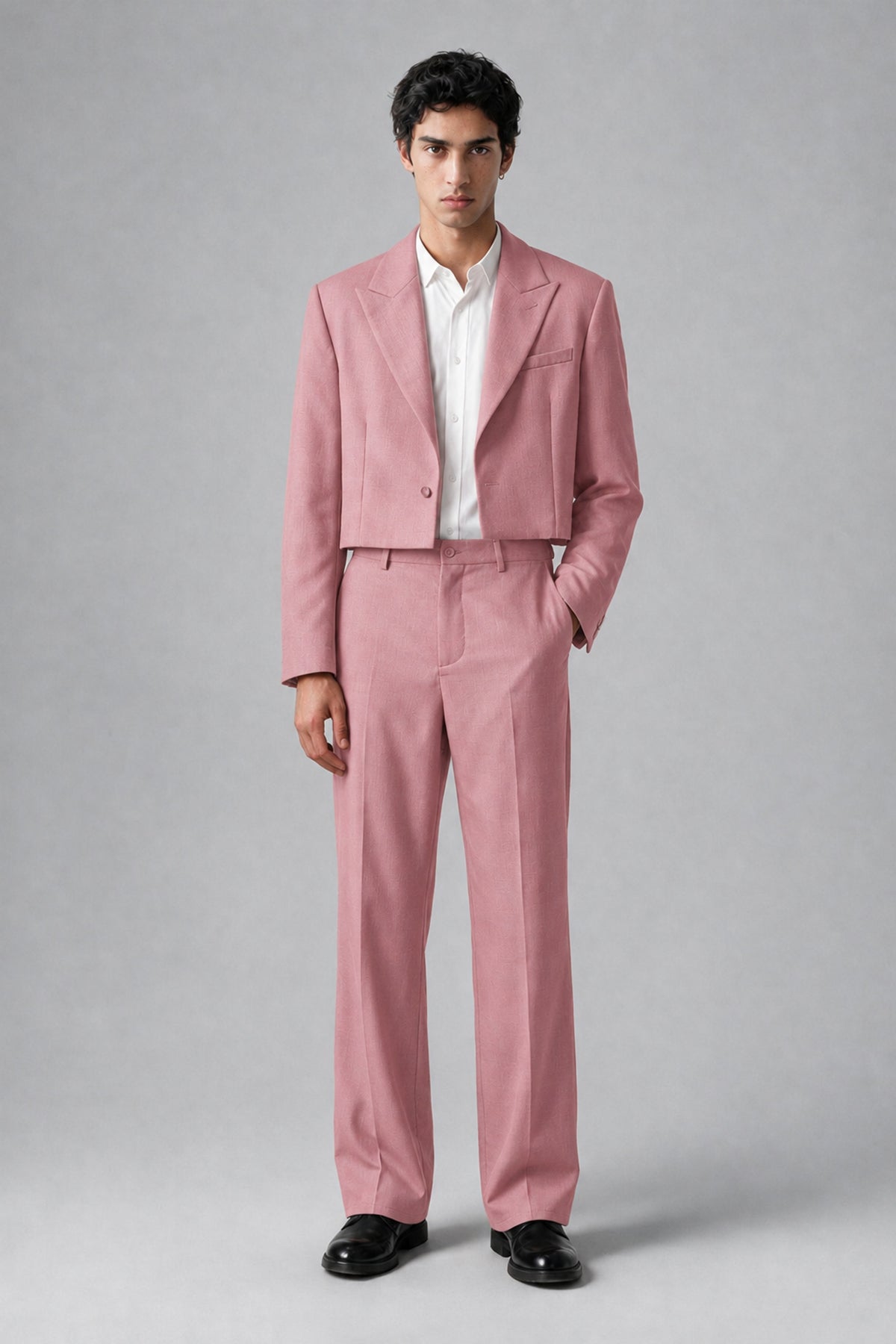 Bolodoo Men's Dusty Rose Cropped Blazer & Wide-Leg Trousers 2-Piece Suit - Dusty Rose - Dusty Rose (2)
