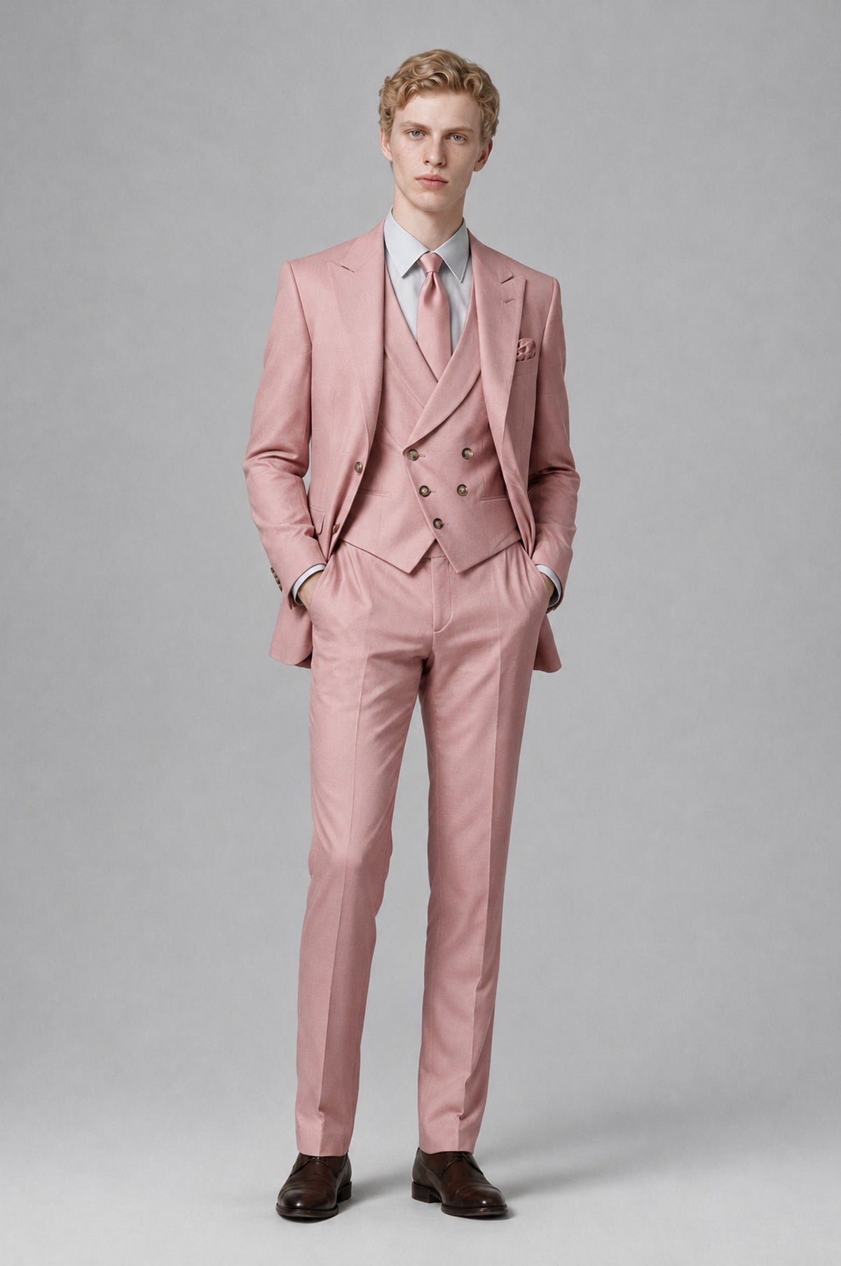 Bolodoo Men's Dusty Rose Two-Piece Suit with Notch-Lapel Jacket and Trousers - Dusty Rose - Dusty Rose (3)