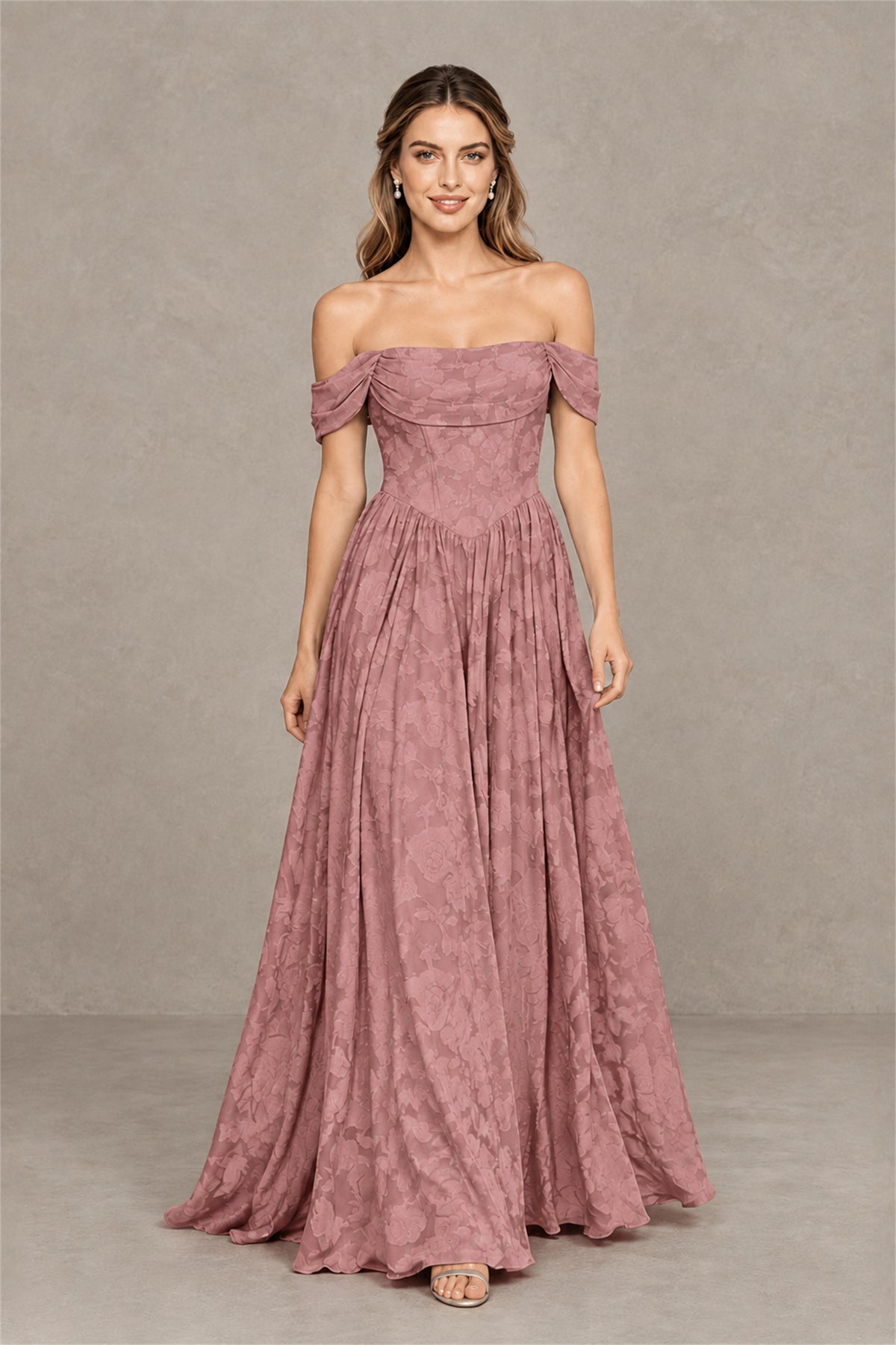 BOLODOO Dusty Rose Off-Shoulder Floral A-Line Maxi Dress - Dusty Rose