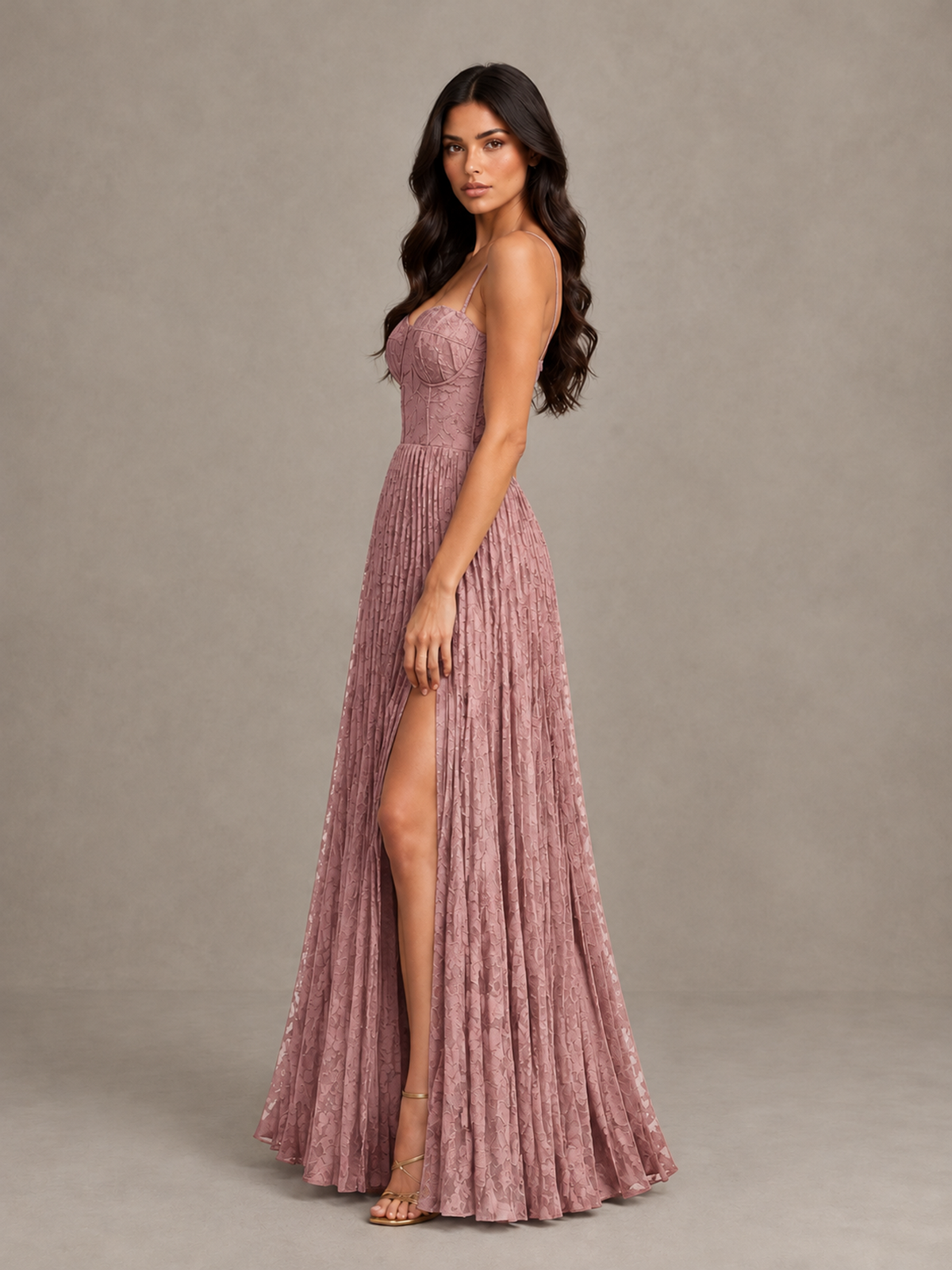 BOLODOO Dusty Rose Pleated Bridesmaid Dress with Sweetheart Neckline & Slit - Dusty Rose - Dusty Rose (3)