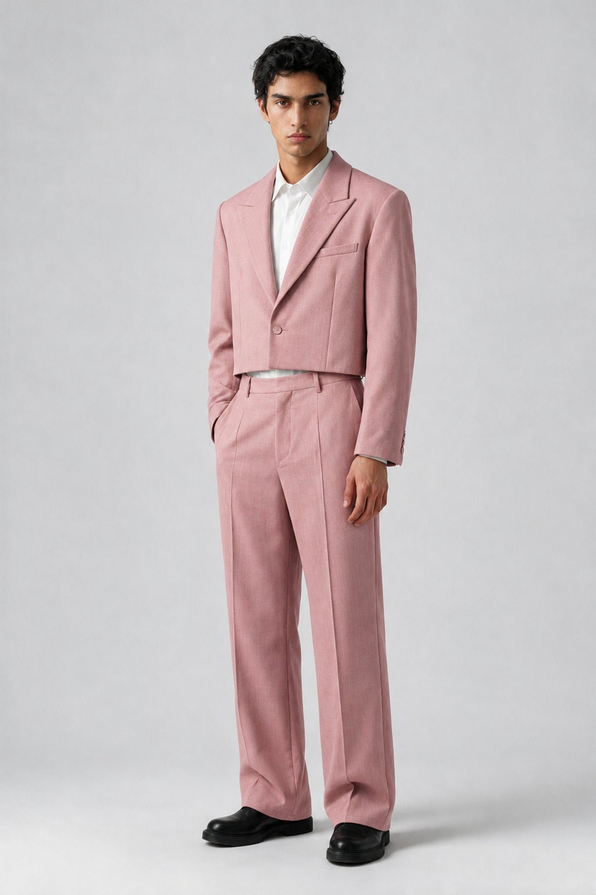 Bolodoo Men's Dusty Rose Cropped Blazer & Wide-Leg Trousers 2-Piece Suit - Dusty Rose - Dusty Rose (3)