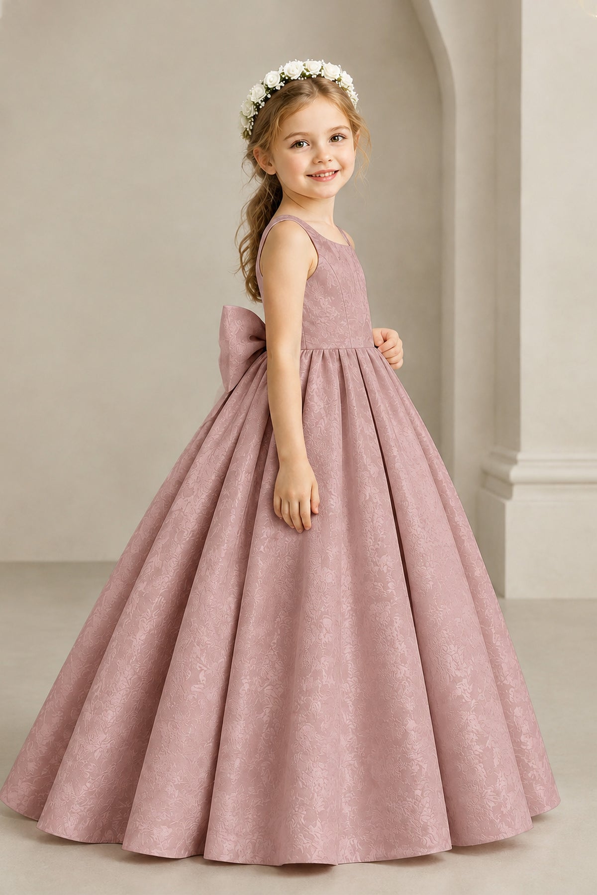 BOLODOO Dusty Rose Girls' A-Line Flower Girl Dress with Back Bow - Dusty Rose