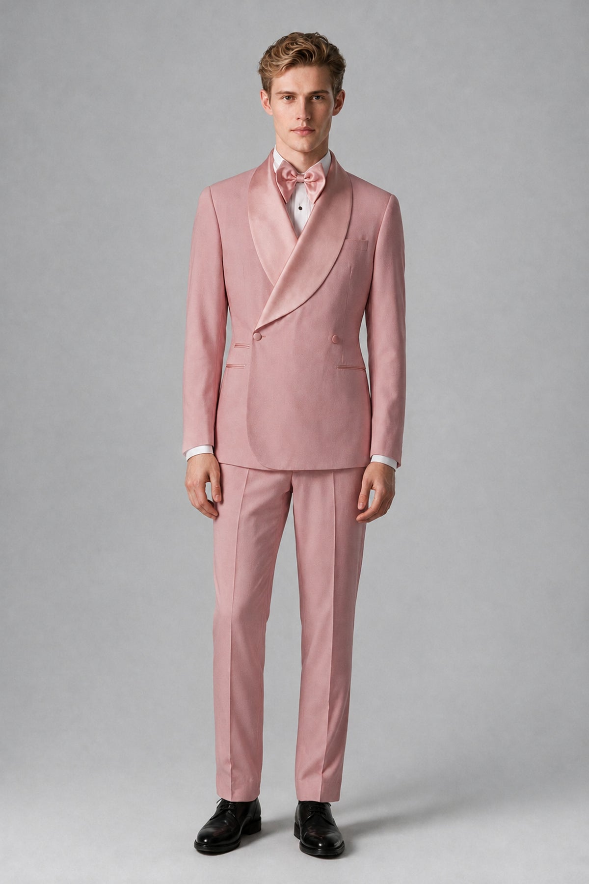 Bolodoo Men's Dusty Rose Shawl Lapel 2-Piece Tuxedo Suit – Jacket & Trousers - Dusty Rose - Dusty Rose (3)