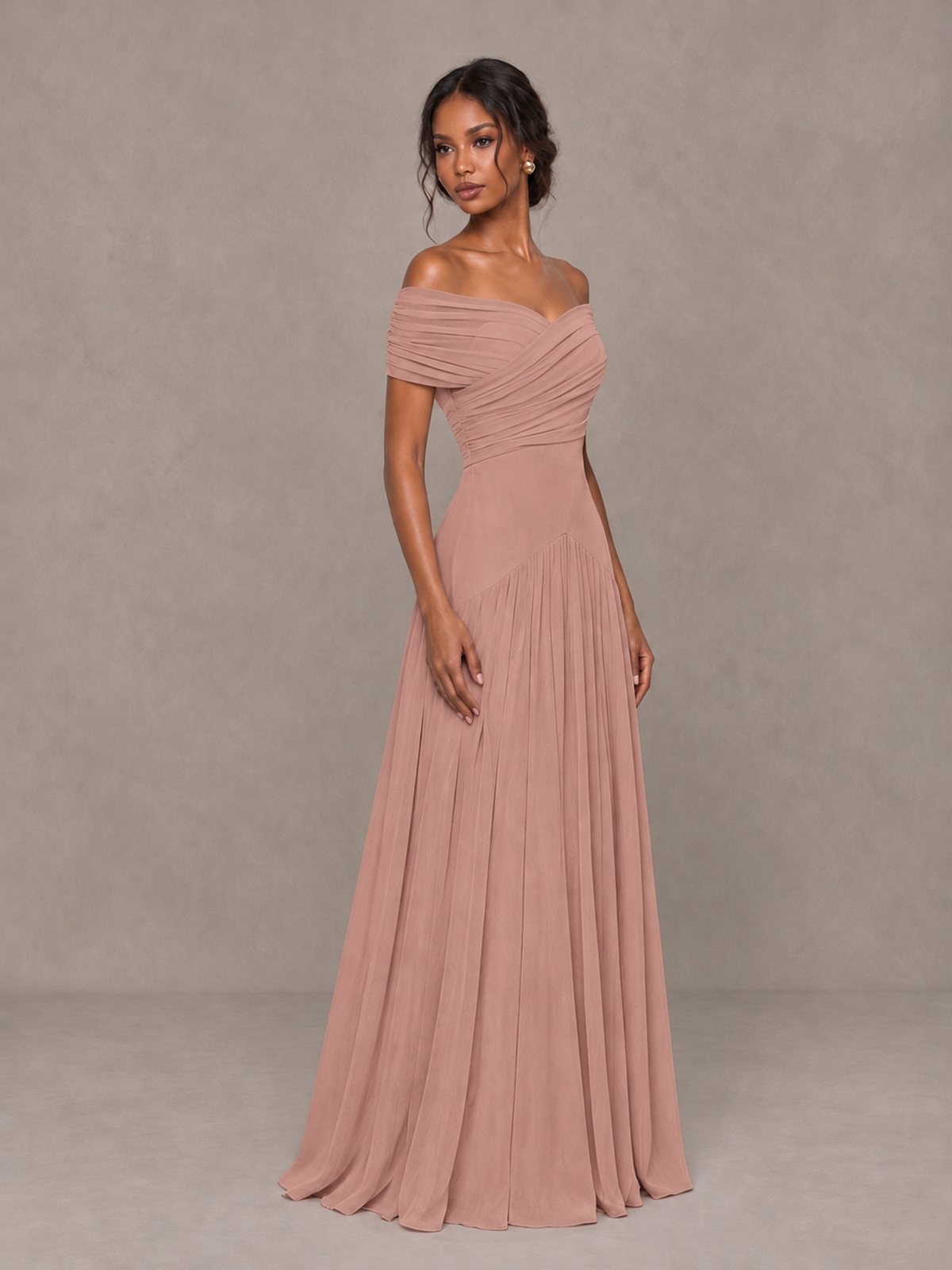 BOLODOO Dusty Rose Off-Shoulder Ruched A-Line Bridesmaid Dress - Dusty Rose - Dusty Rose (3)