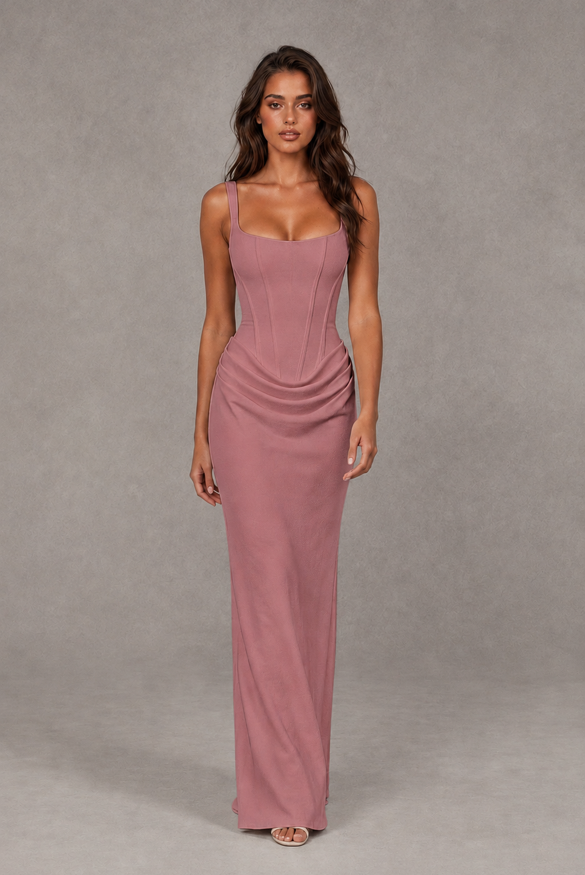 BOLODOO Dusty Rose Square-Neck Lace-Up Back Bridesmaid Dress - Dusty Rose