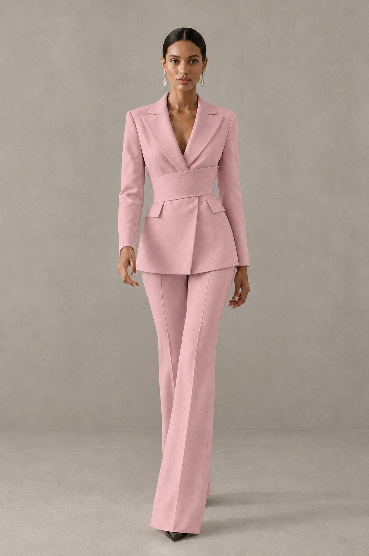 BOLODOO Dusty Rose Two-Piece Pantsuit with Tailored Blazer & Flared Pants - Dusty Rose - Dusty Rose (3)