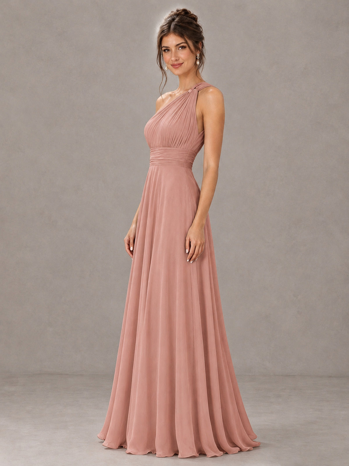 BOLODOO Dusty Rose One-Shoulder Chiffon-Look Bridesmaid Dress - Dusty Rose - Dusty Rose (3)