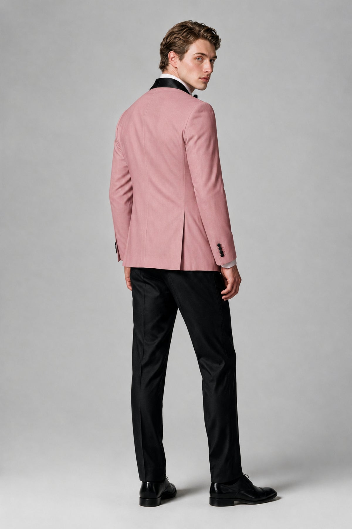 BOLODOO Men's Dusty Rose Single-Button Tuxedo Blazer & Black Trousers 2-Piece Suit Set - Dusty Rose - Dusty Rose (3)
