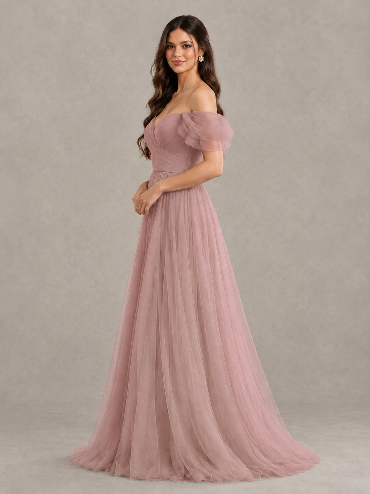 BOLODOO Dusty Rose Off-the-Shoulder Ruffle Sleeve A-Line Bridesmaid Dress - Dusty Rose - Dusty Rose (3)
