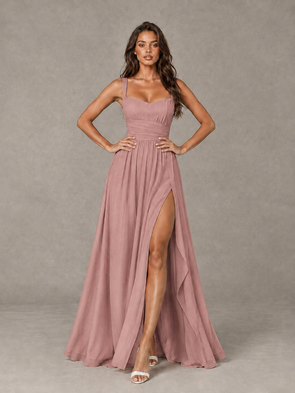 BOLODOO Dusty Rose A-Line Bridesmaid Dress with High Slit & Lace-Up Back - Dusty Rose - Dusty Rose (4)