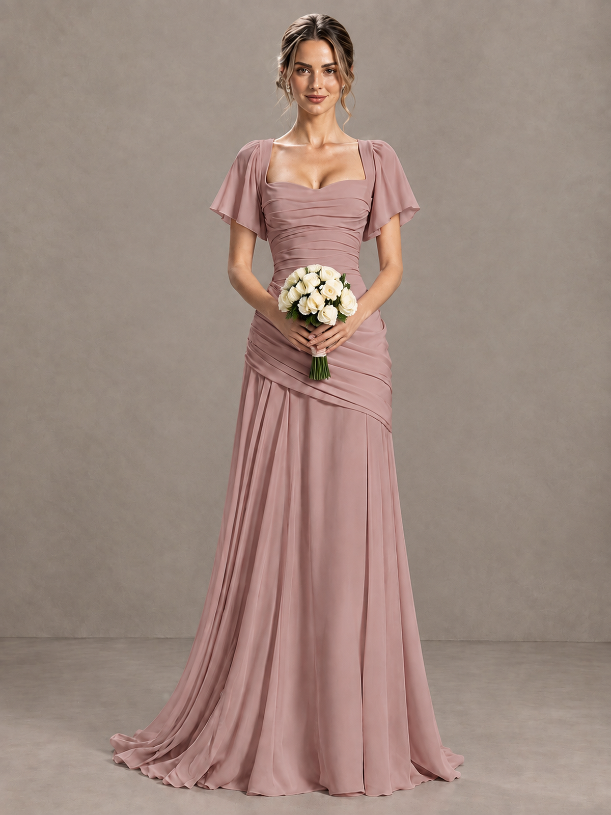 BOLODOO Dusty Rose Flutter Sleeve Lace-Up Back Maxi Dress - Dusty Rose