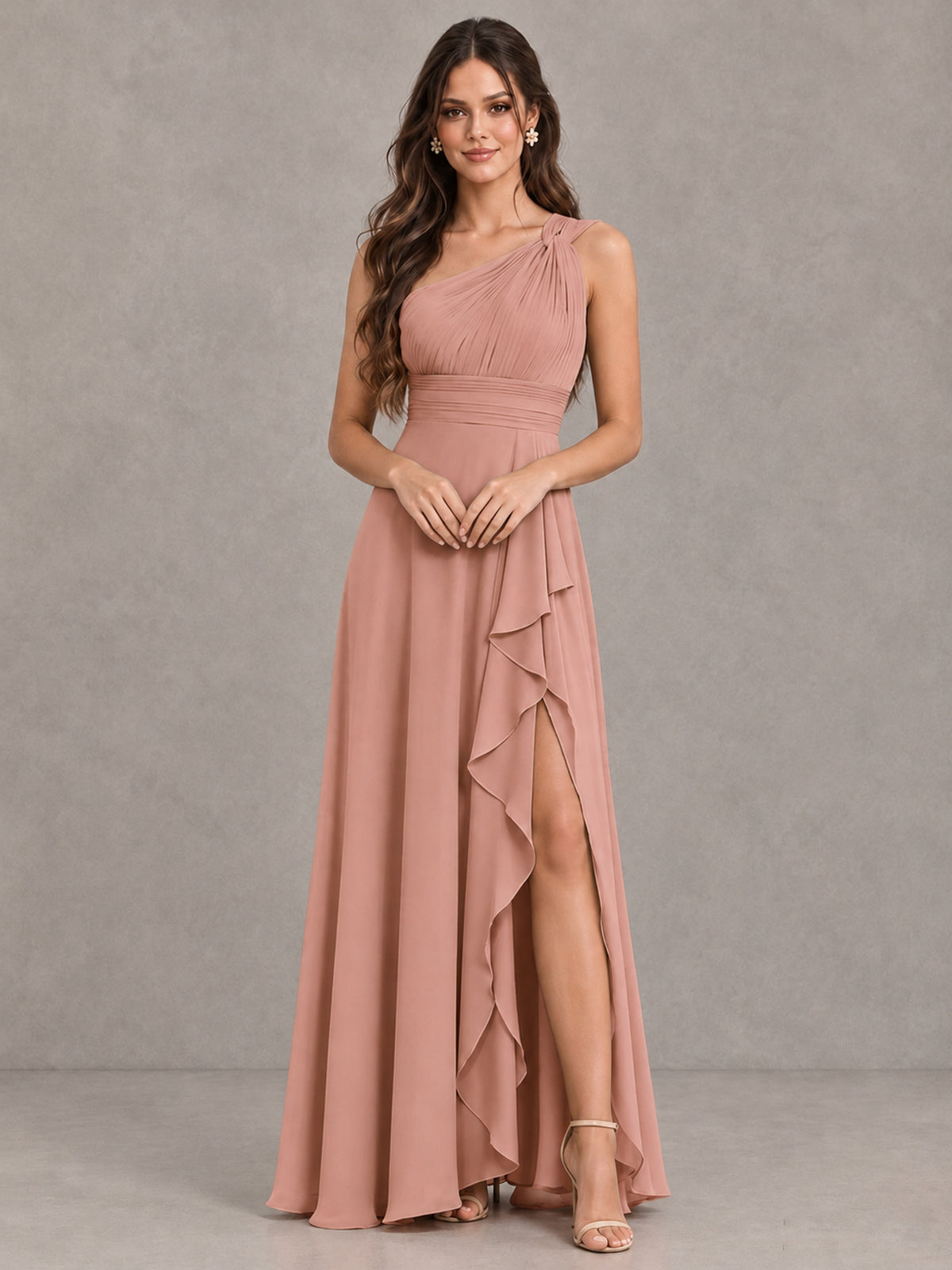BOLODOO Dusty Rose One-Shoulder Ruffle Bridesmaid Dress with Slit - Dusty Rose - Dusty Rose (4)