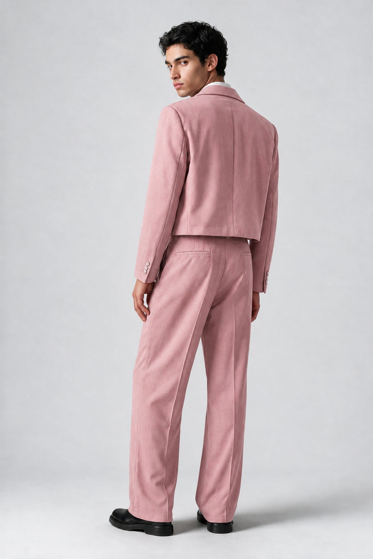 Bolodoo Men's Dusty Rose Cropped Blazer & Wide-Leg Trousers 2-Piece Suit - Dusty Rose - Dusty Rose (4)