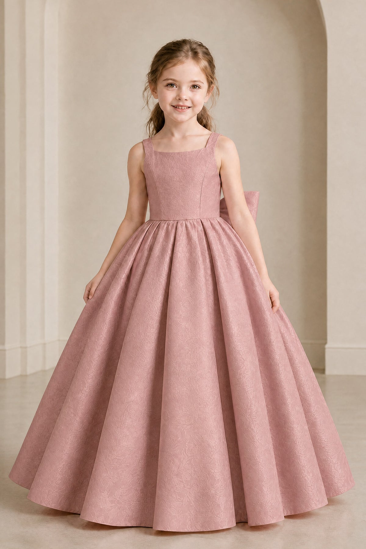 BOLODOO Dusty Rose Girls' A-Line Flower Girl Dress with Back Bow - Dusty Rose