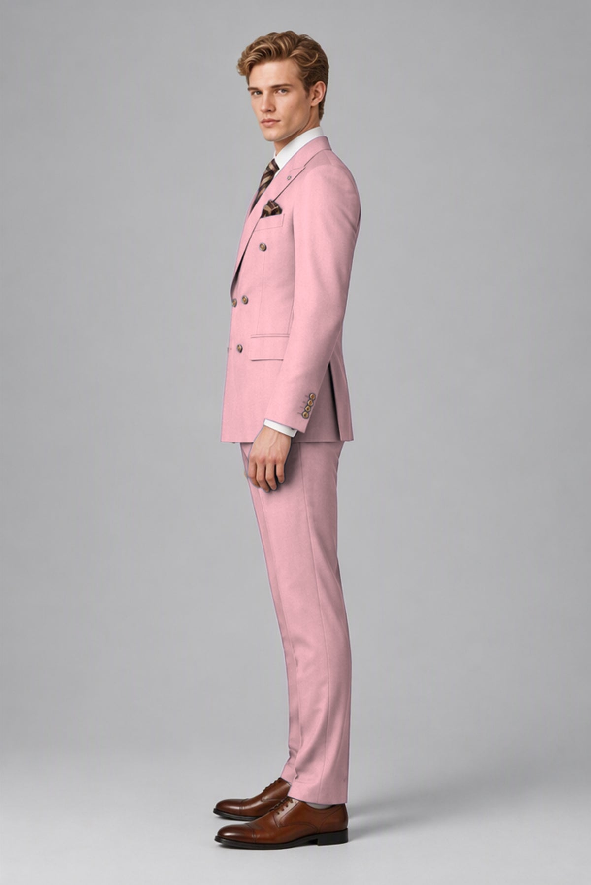 Bolodoo Men's Dusty Rose Double-Breasted 2-Piece Wedding Suit - Dusty Rose - Dusty Rose (4)