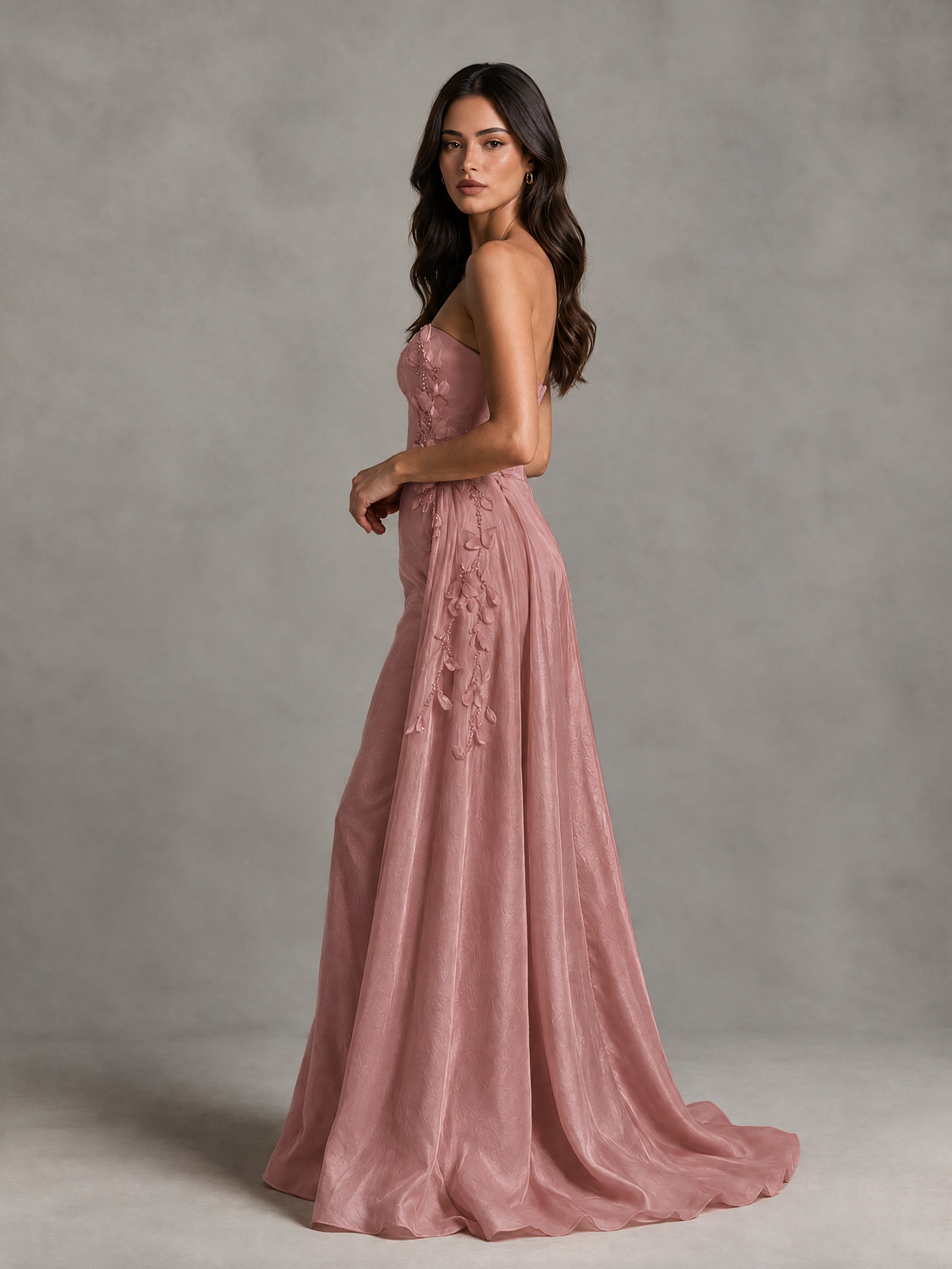 BOLODOO Dusty Rose Strapless Floral Applique Prom Dress with Overskirt - Dusty Rose - Dusty Rose (4)