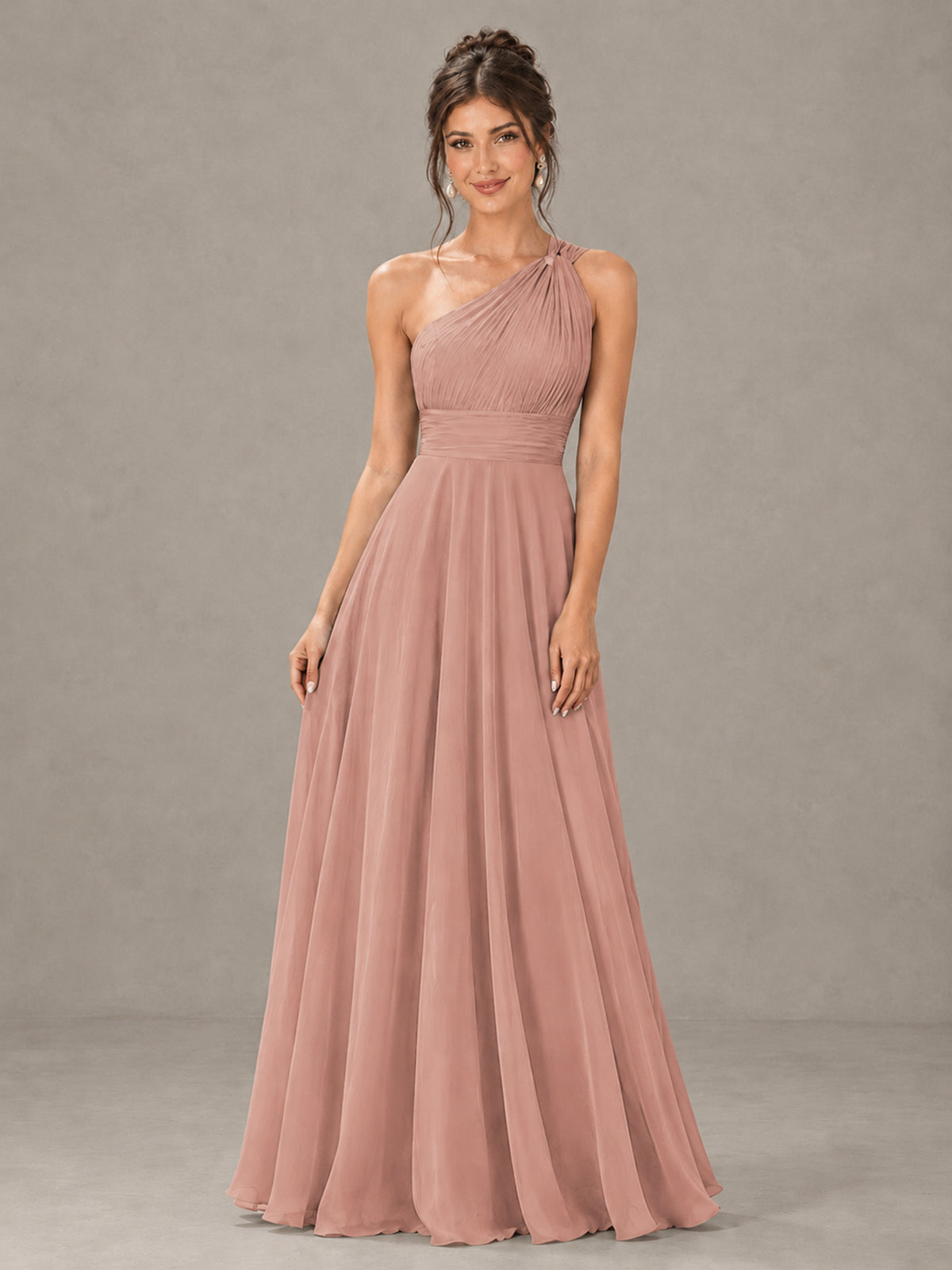 BOLODOO Dusty Rose One-Shoulder Chiffon-Look Bridesmaid Dress - Dusty Rose - Dusty Rose (4)