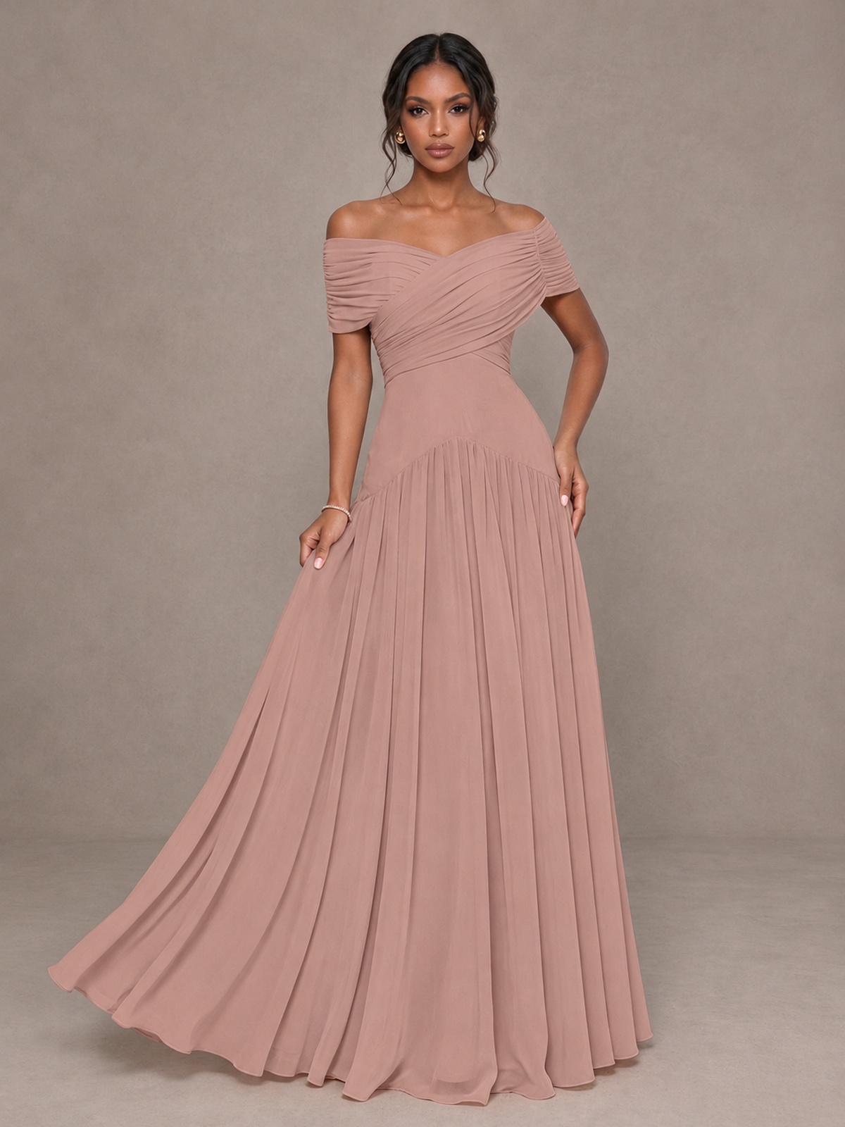 BOLODOO Dusty Rose Off-Shoulder Ruched A-Line Bridesmaid Dress - Dusty Rose - Dusty Rose (4)