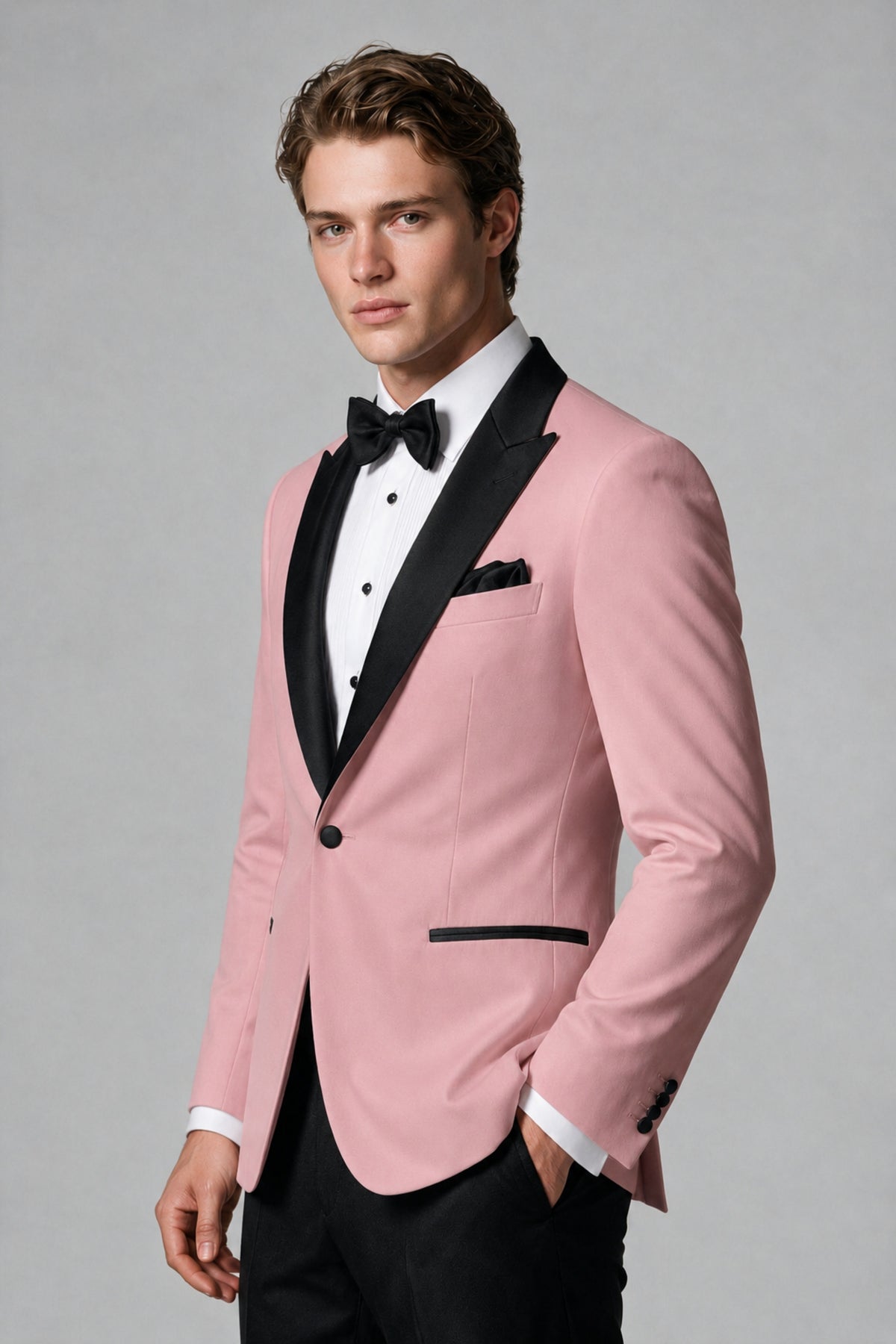 BOLODOO Men's Dusty Rose Single-Button Tuxedo Blazer & Black Trousers 2-Piece Suit Set - Dusty Rose - Dusty Rose (4)