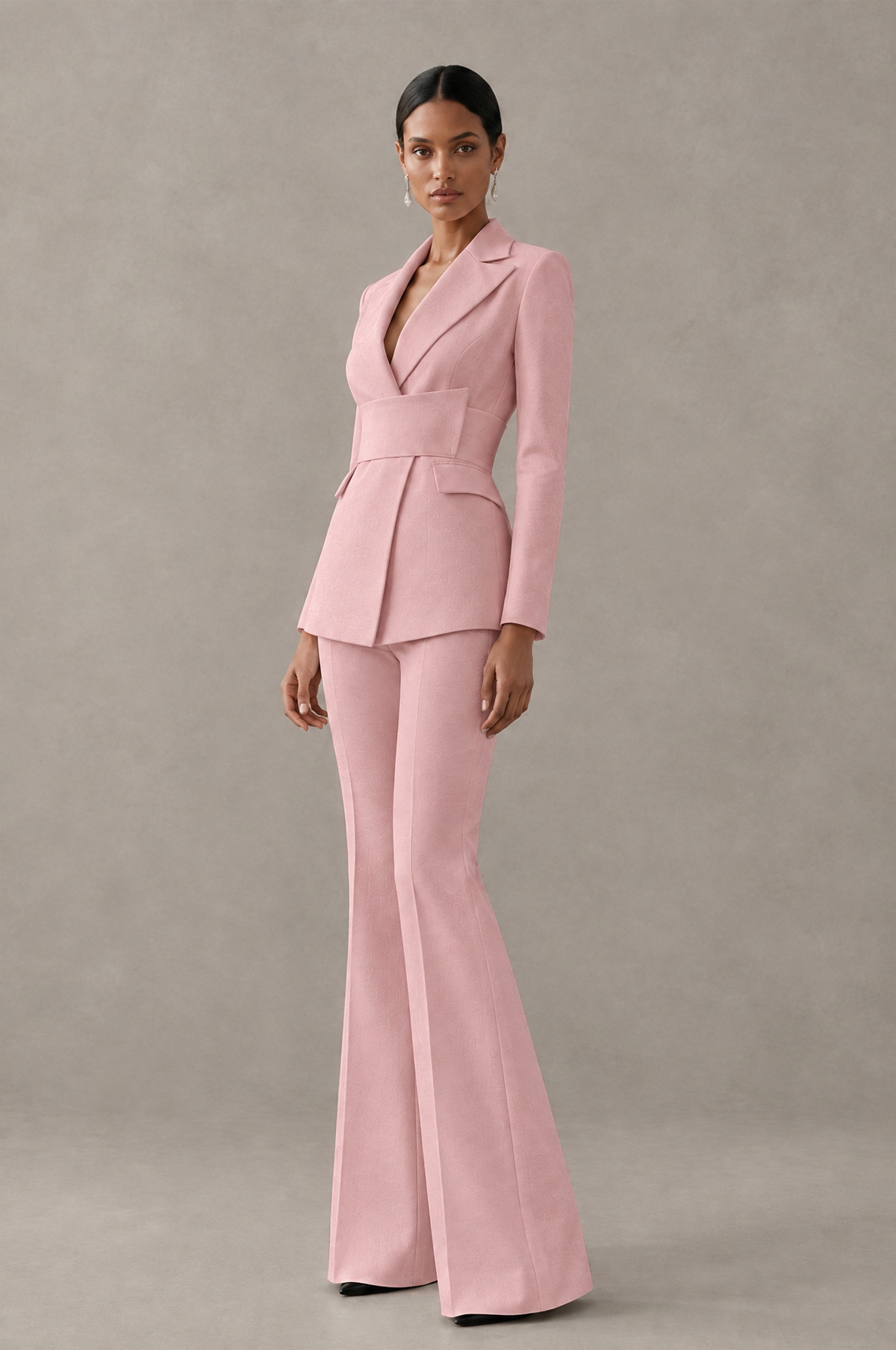 BOLODOO Dusty Rose Two-Piece Pantsuit with Tailored Blazer & Flared Pants - Dusty Rose - Dusty Rose (4)