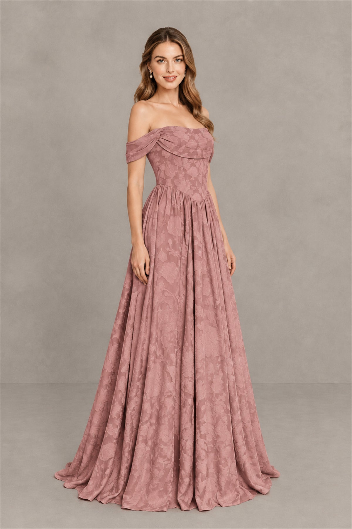 BOLODOO Dusty Rose Off-Shoulder Floral A-Line Maxi Dress - Dusty Rose