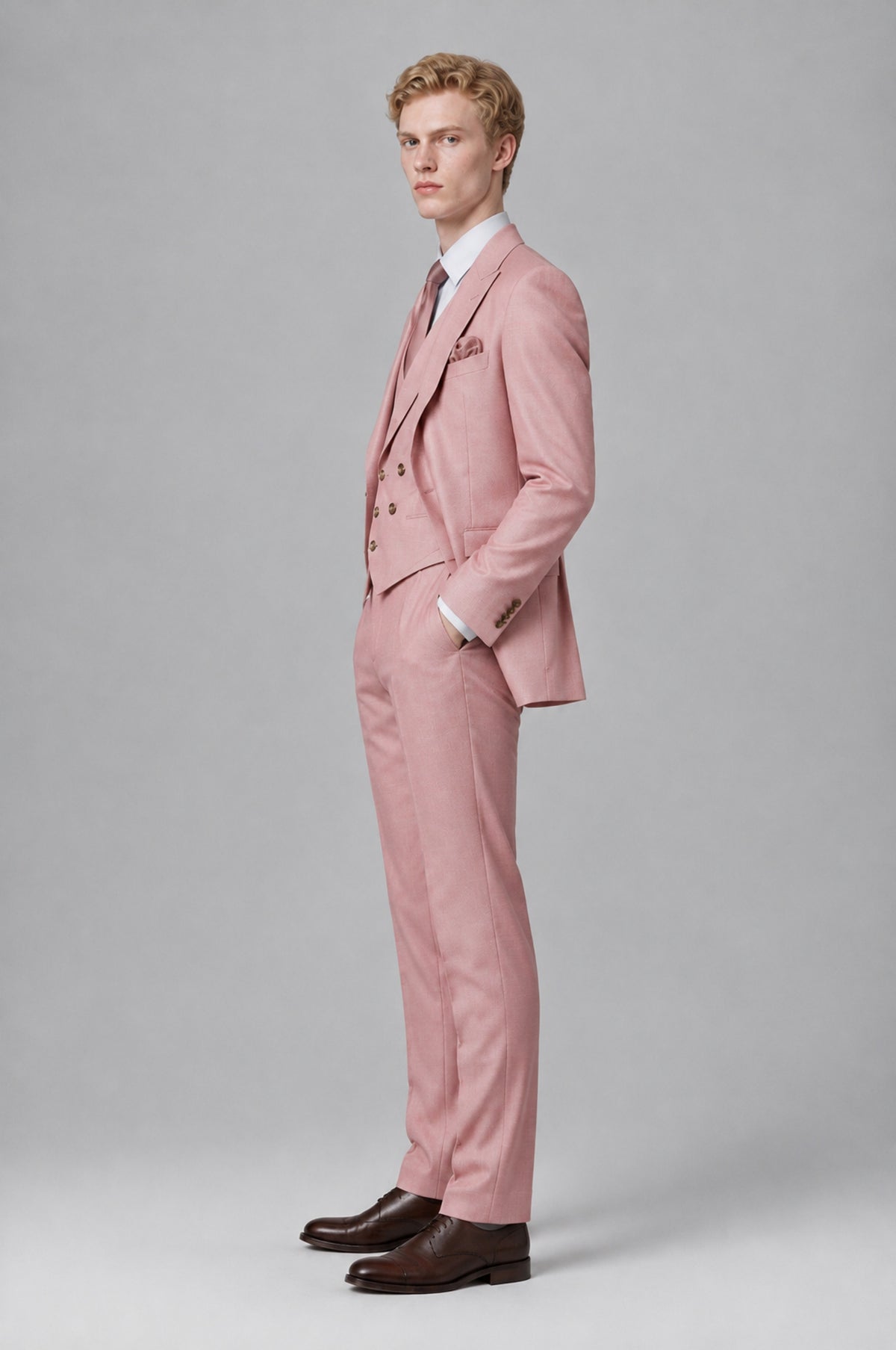 Bolodoo Men's Dusty Rose Two-Piece Suit with Notch-Lapel Jacket and Trousers - Dusty Rose - Dusty Rose (4)