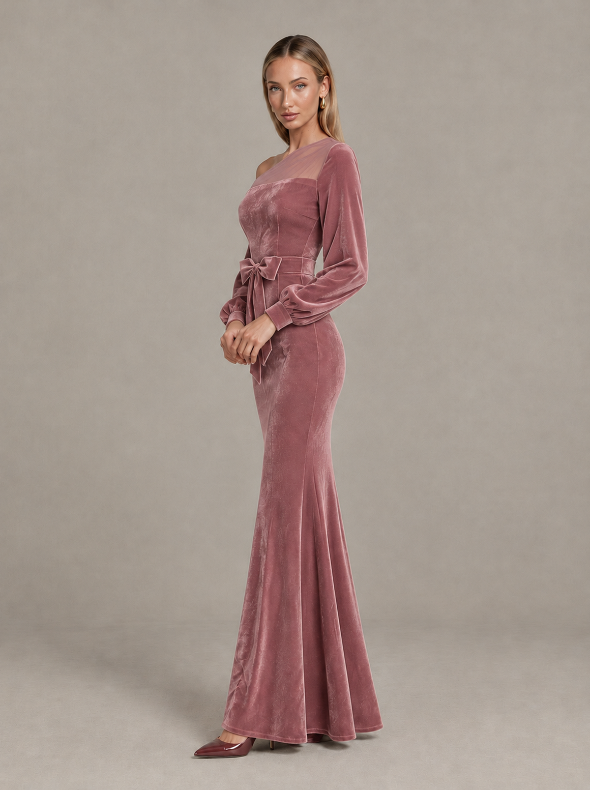 BOLODOO Dusty Rose Velvet Mermaid Evening Dress with Long Sleeves - Dusty Rose - Dusty Rose (4)