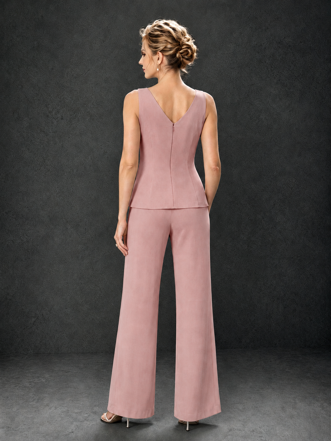 BOLODOO Dusty Rose 3-Piece Mother of the Bride Pant Suit with Beaded Top & Chiffon Jacket - Dusty Rose