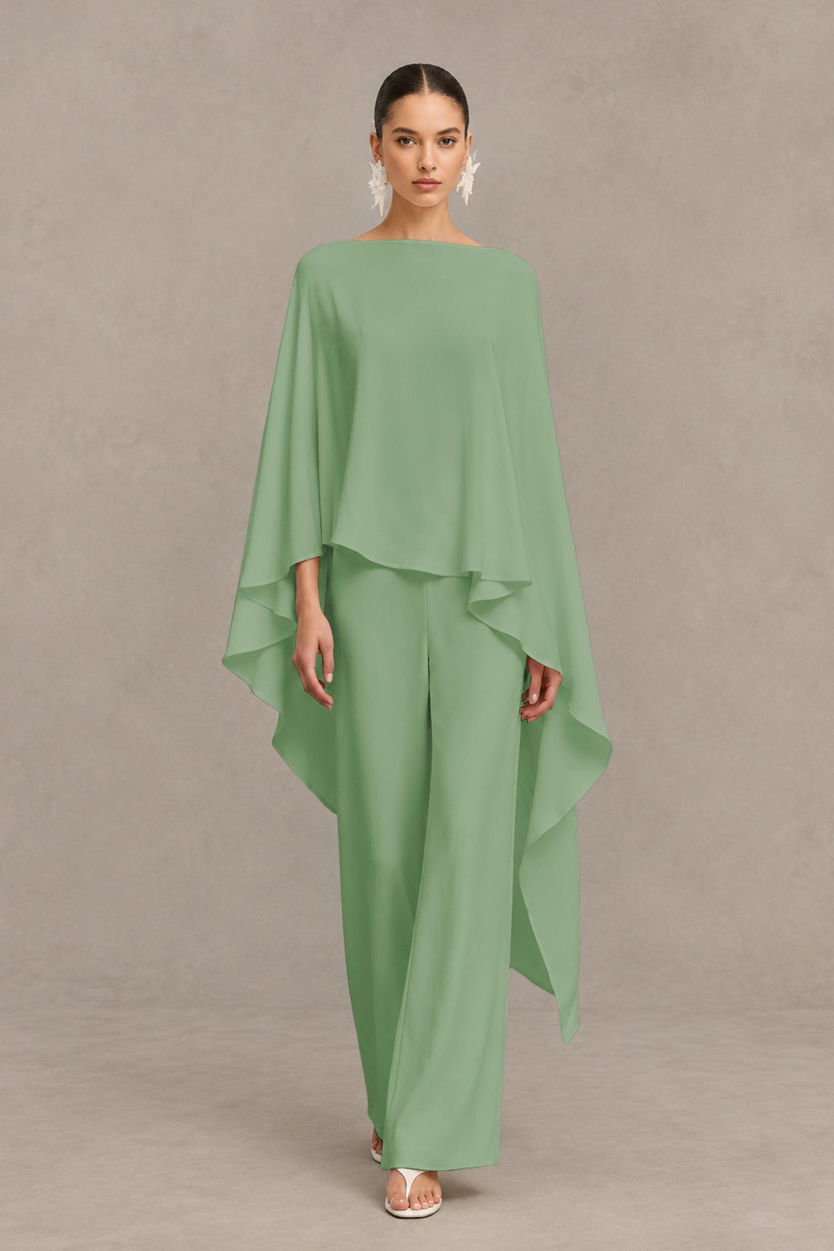 BOLODOO Dusty Sage Cape Sleeve Wide-Leg Formal Pantsuit - Dusty Sage - Dusty Sage_01