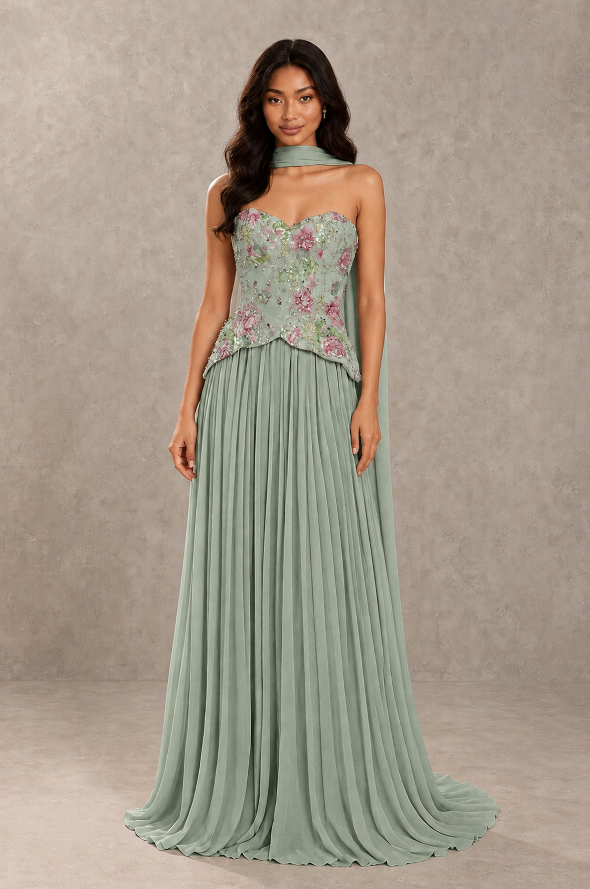 BOLODOO Dusty Sage Strapless Beaded Floral Corset Chiffon Maxi Gown – Open Back Prom & Formal Evening Dress - Dusty Sage - Dusty Sage_01