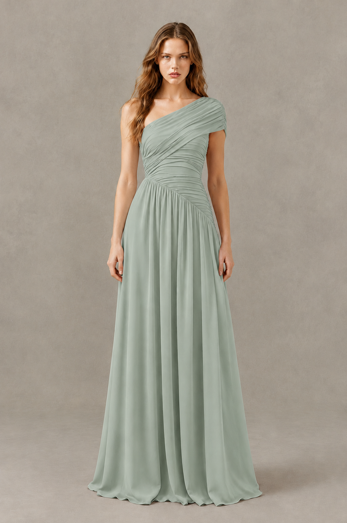 BOLODOO Dusty Sage One-Shoulder Ruched Floor-Length Bridesmaid Dress - Dusty Sage - Dusty Sage_01