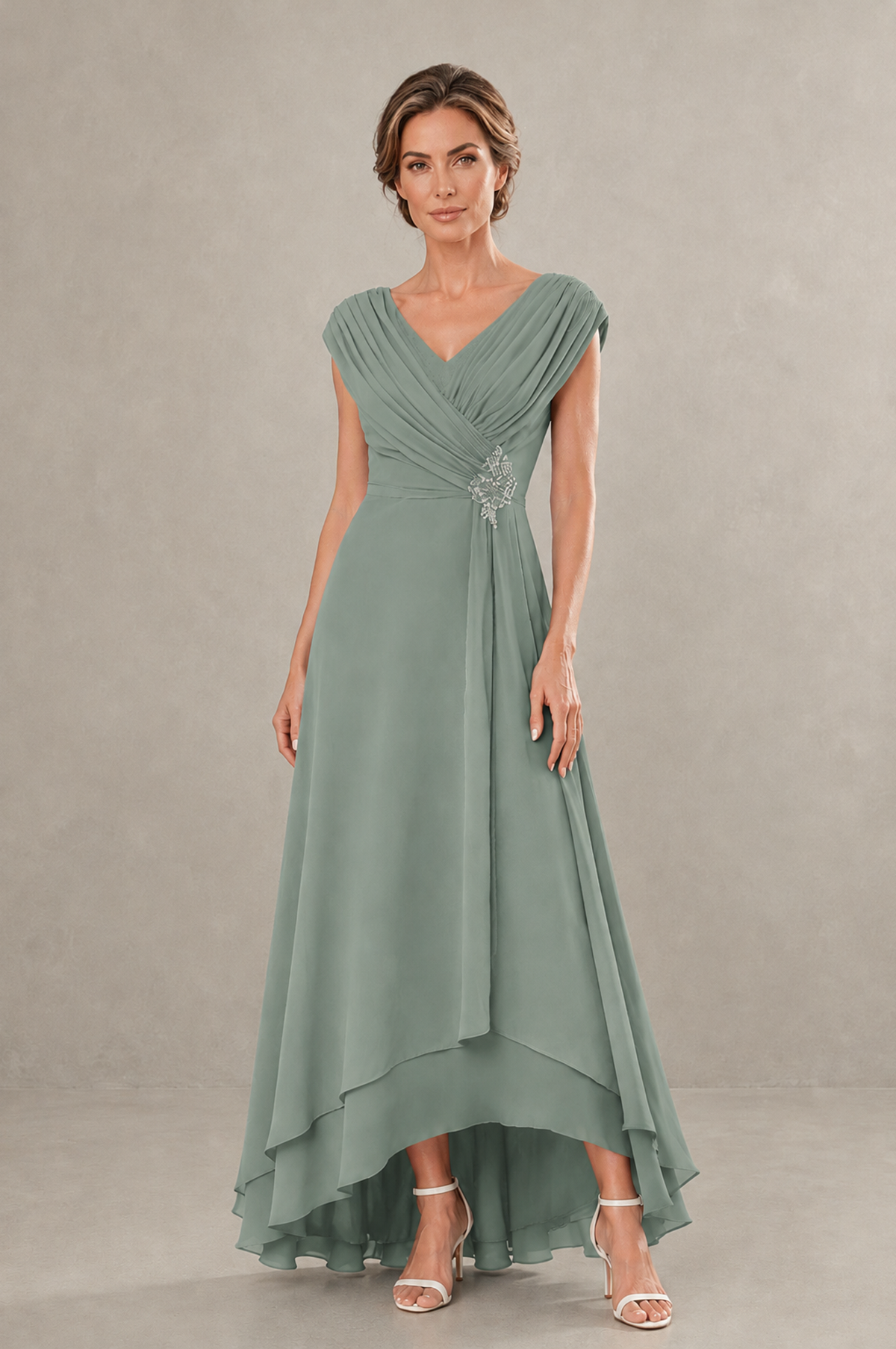 BOLODOO Dusty Sage V-Neck High-Low Mother of the Bride Dress - Dusty Sage - Dusty Sage_01