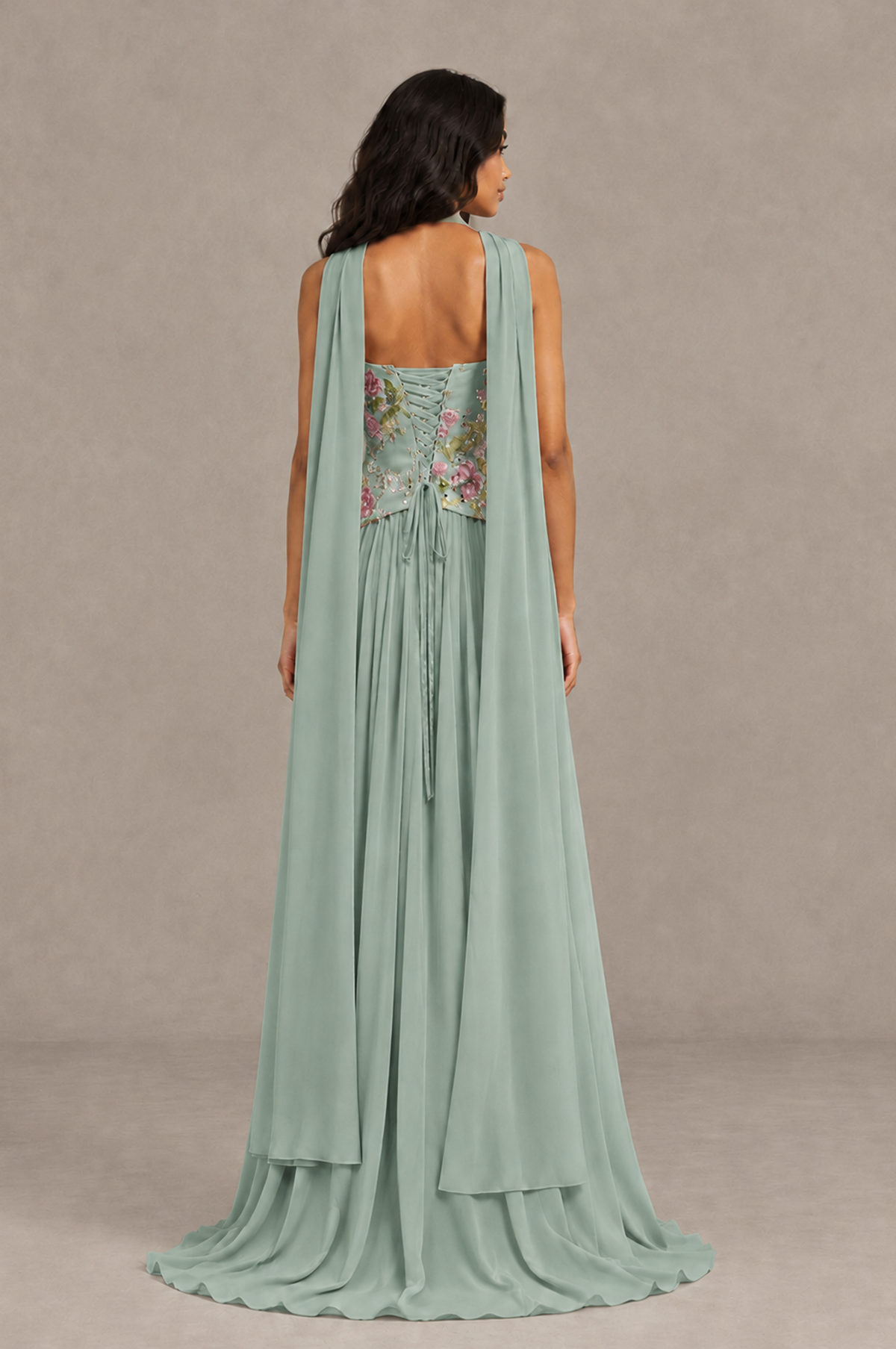 BOLODOO Dusty Sage Strapless Beaded Floral Corset Chiffon Maxi Gown – Open Back Prom & Formal Evening Dress - Dusty Sage - Dusty Sage_02